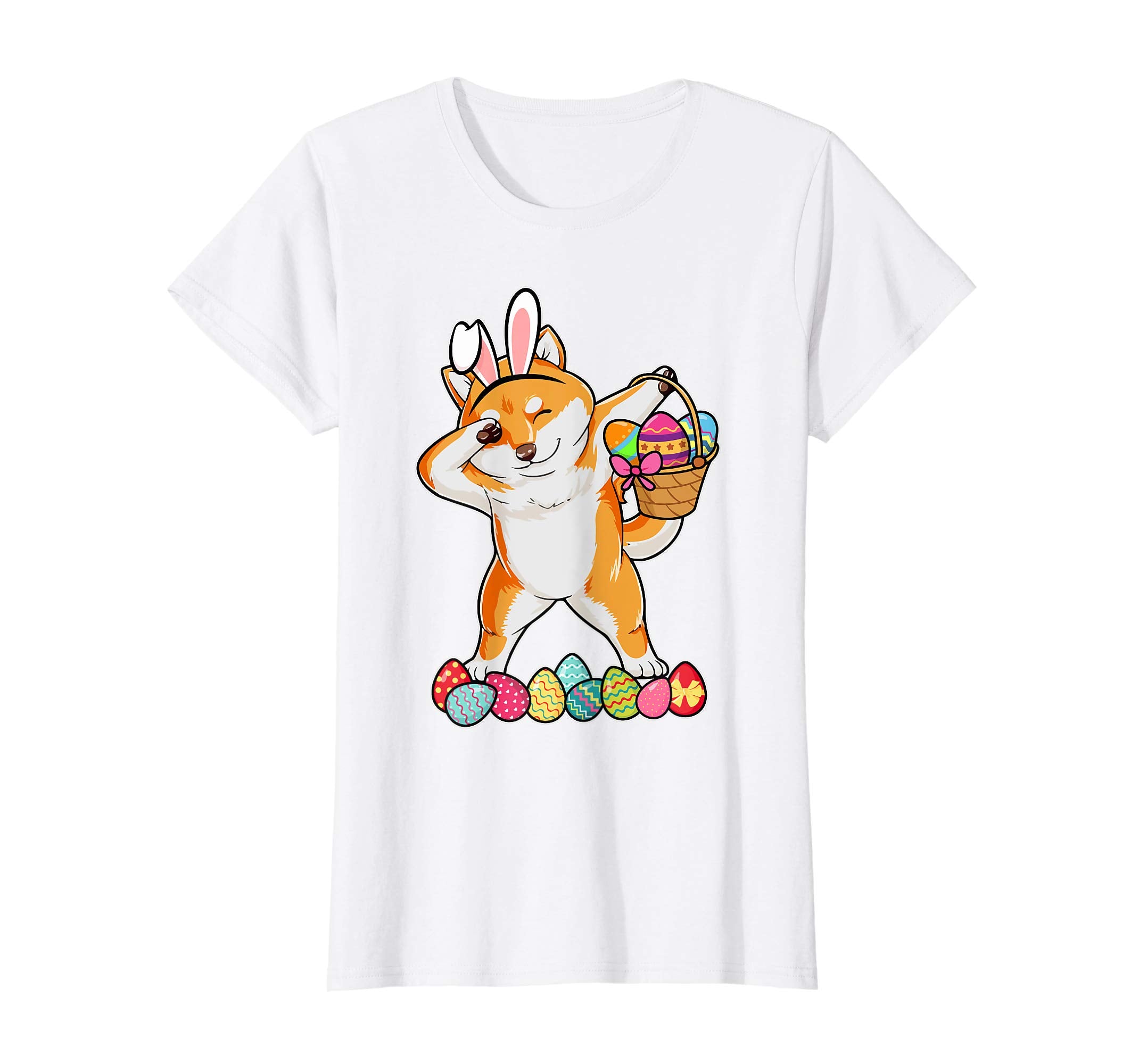 Shiba Inu Dabbing Easter Bunny Egg Basket Hunting T-Shirt