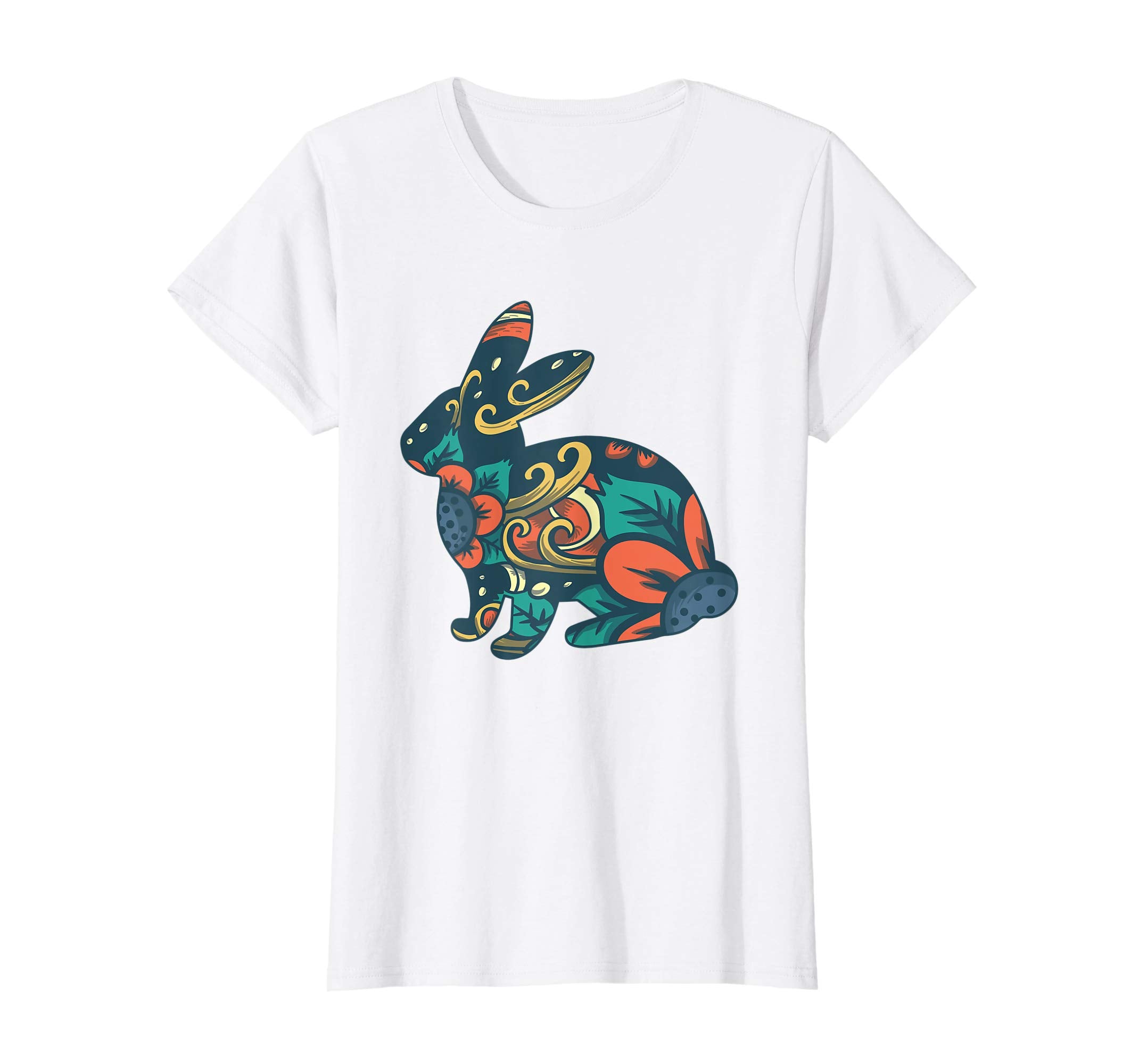 Easter T Shirt with Cute Bunny and Orange Flowers
