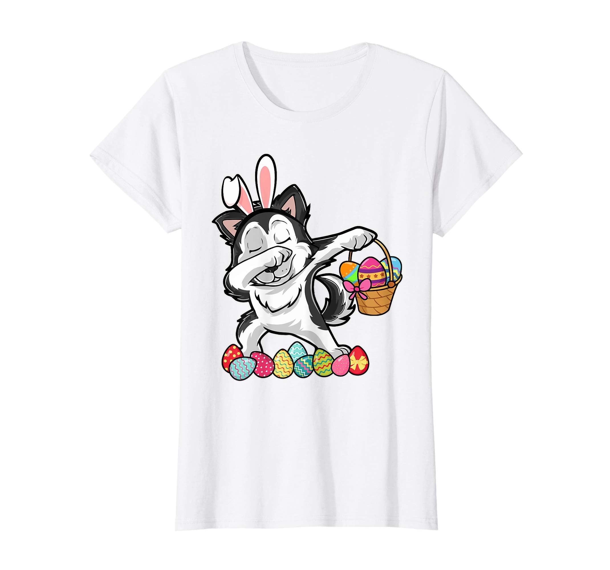 Siberian Husky Dabbing Easter Bunny Egg Basket Hunting Shirt