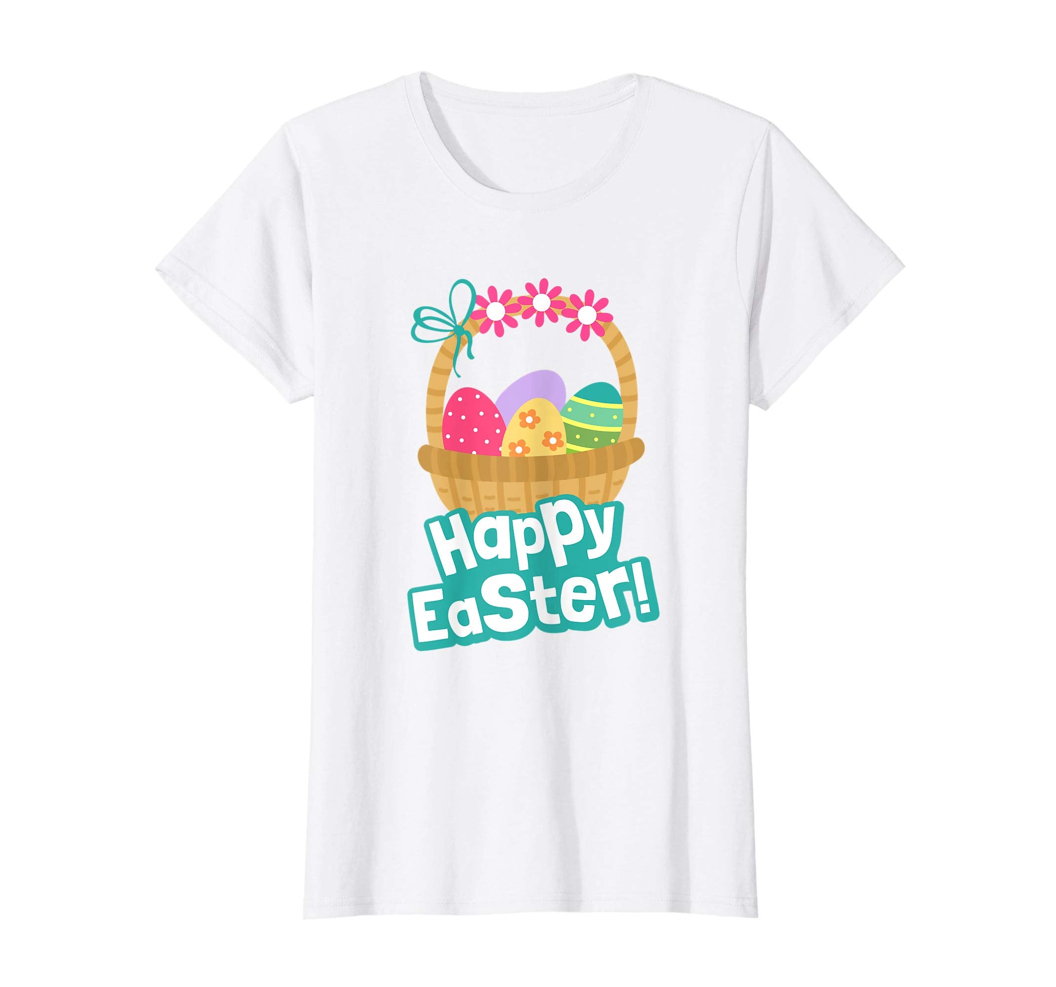 Happy Easter T Shirt A Basket Of Easter Eggs With Flowers