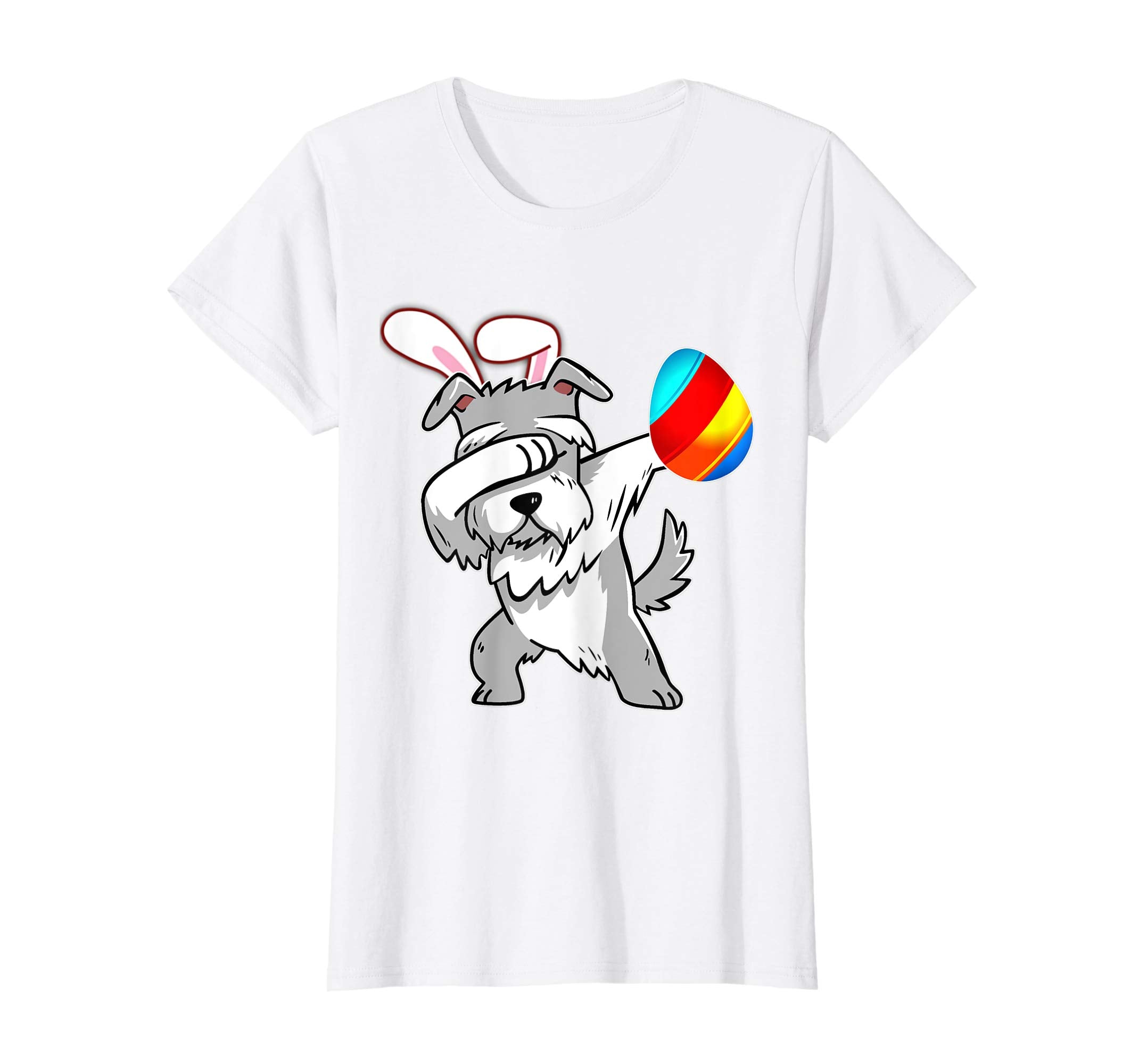 Easter Bunny Dabbing Schnauzer Dog Tshirt Egg Ears Gift