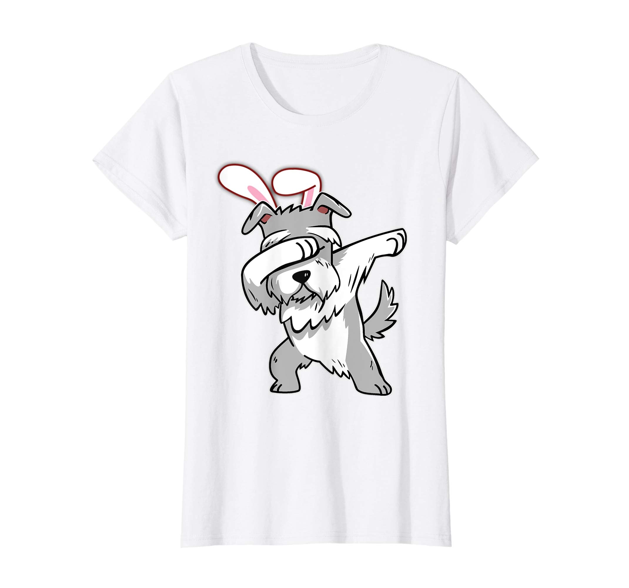 Easter Bunny Dabbing Schnauzer Dog Tshirt Rabbit Ears Gift