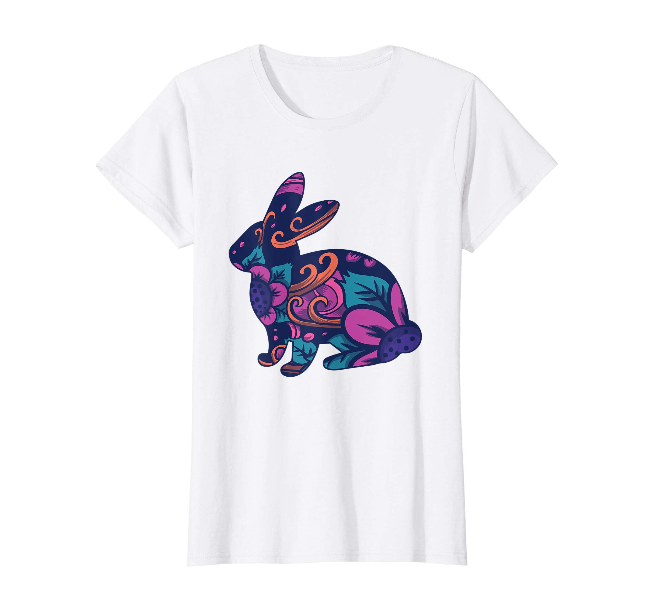 Easter T Shirt with Cute Bunny and Purple Flowers
