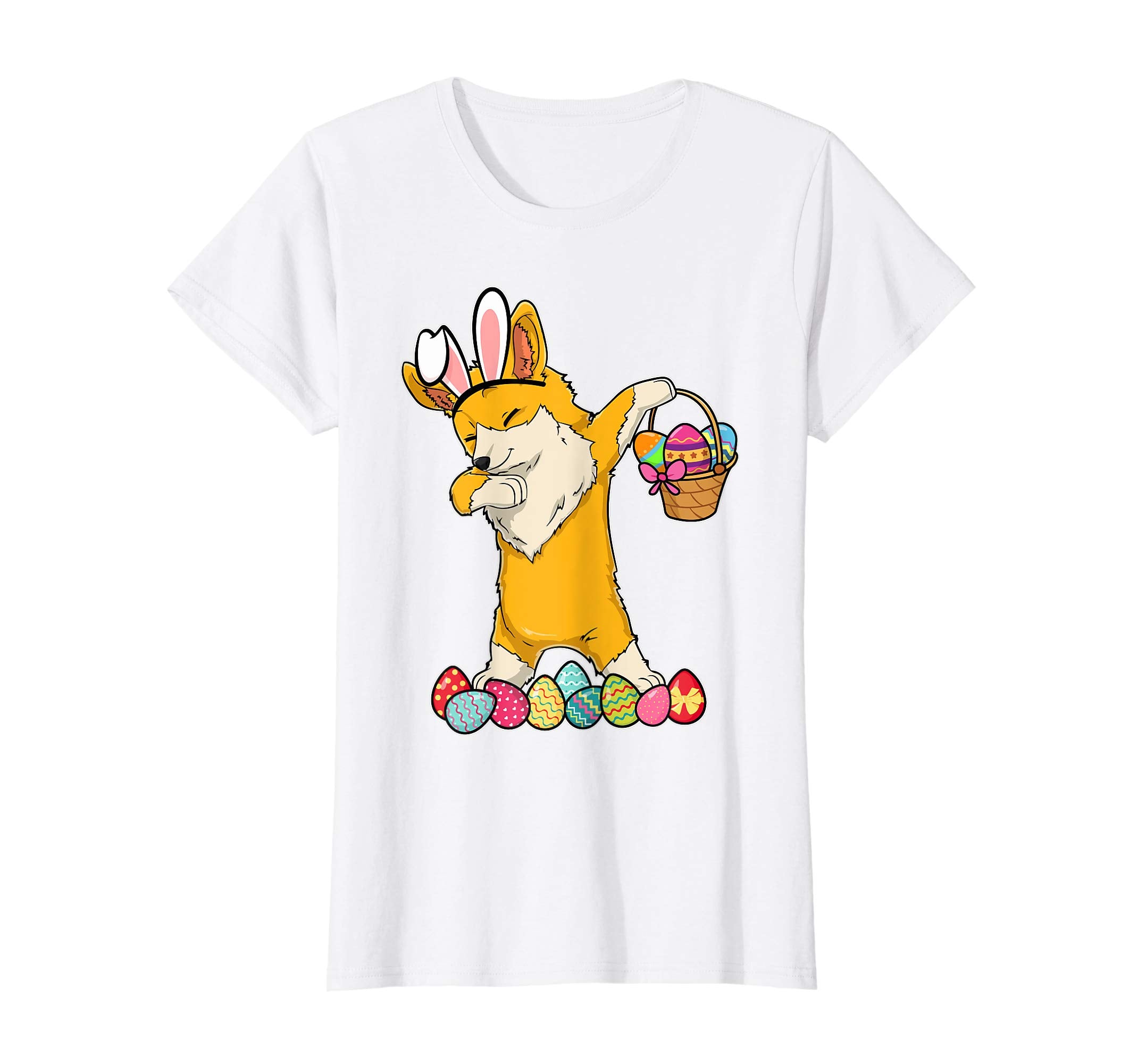 Corgi Dab Dabbing Dressed Easter Bunny Egg Basket T-Shirt