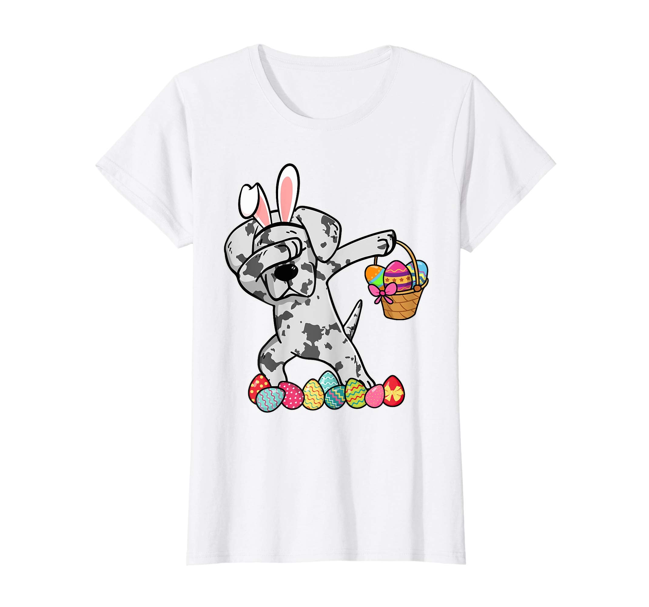 Great Dane Dabbing Easter Bunny Egg Basket Hunting T-Shirt