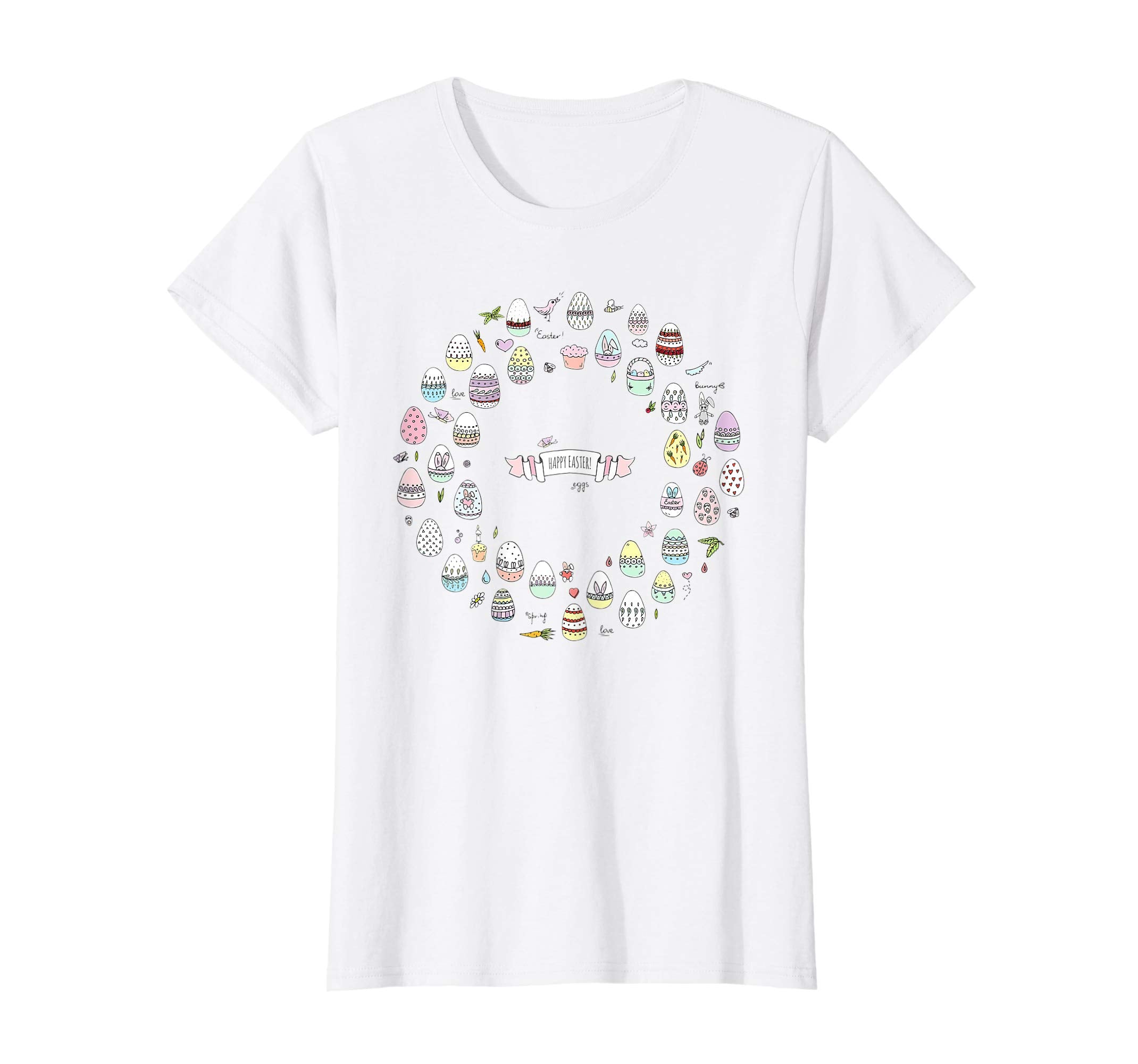 Women Girl Easter Eggs Wreath T-shirt Easter Basket Shirt