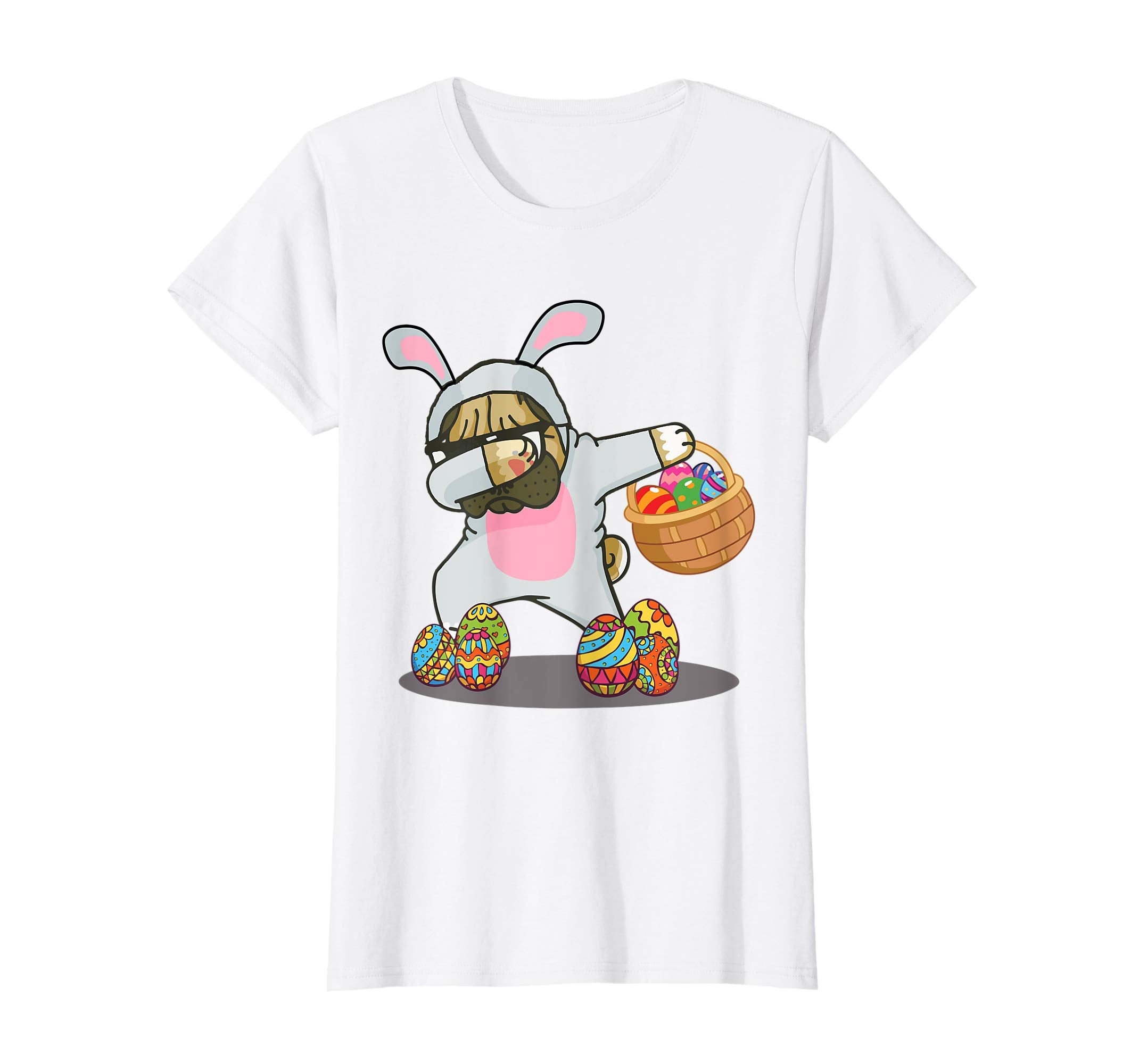 Cute Dabbing Pug Easter Bunny Egg Basket Tshirt Gifts