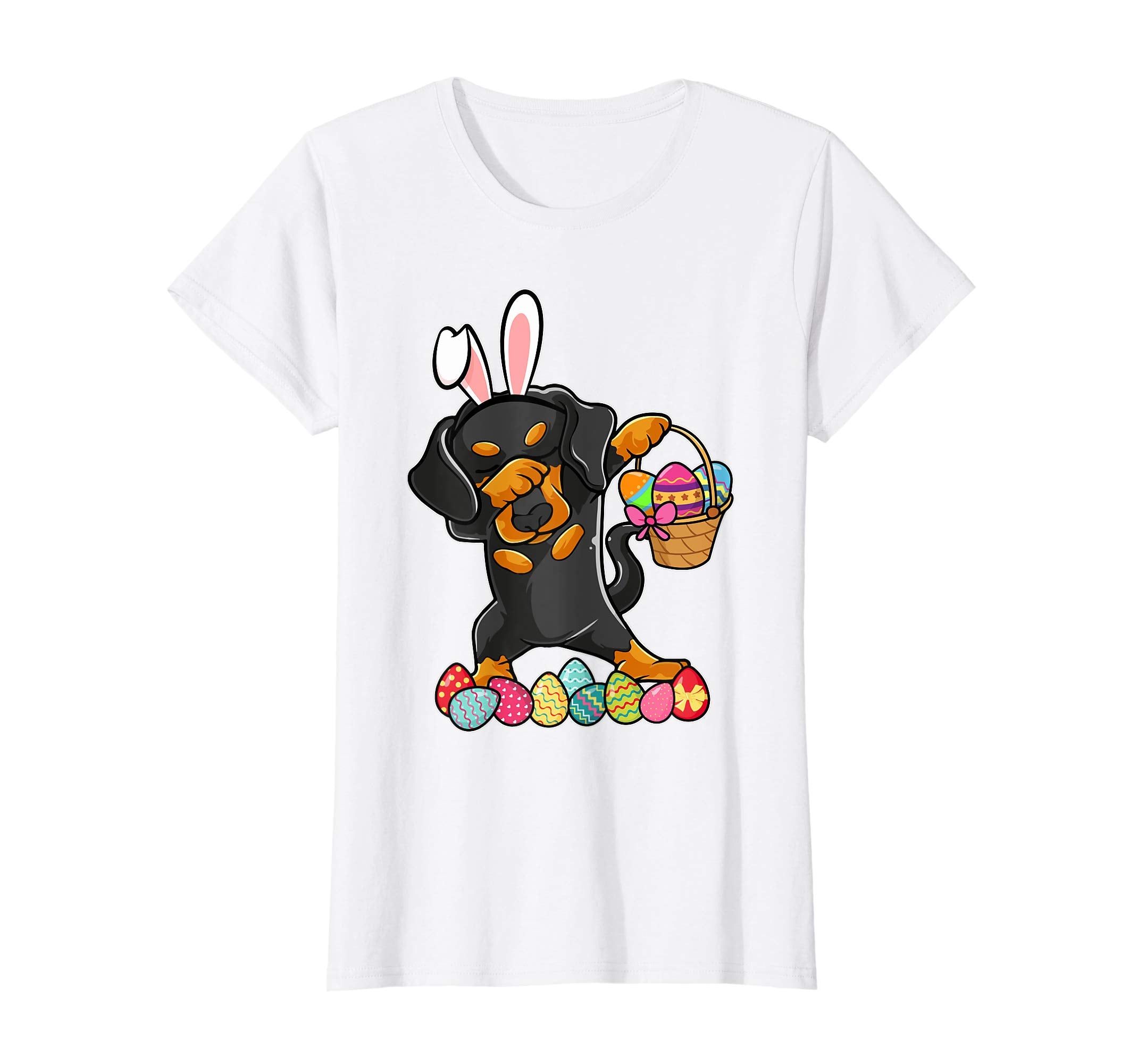 Dachshund Dabbing Easter Bunny Egg Basket Hunting T-Shirt