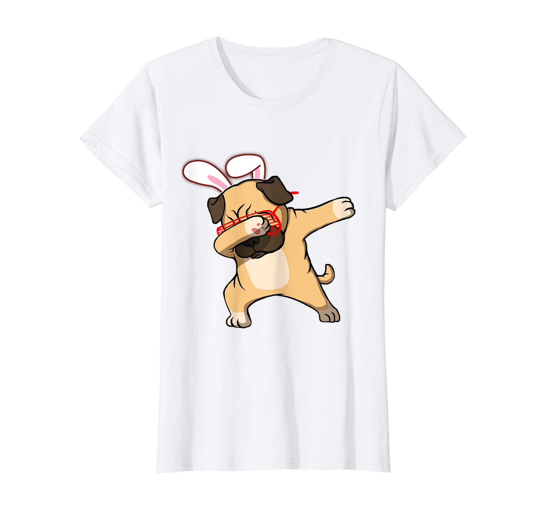 Easter Bunny Dabbing Pug Dog Tshirt Rabbit Ears Animal Gift