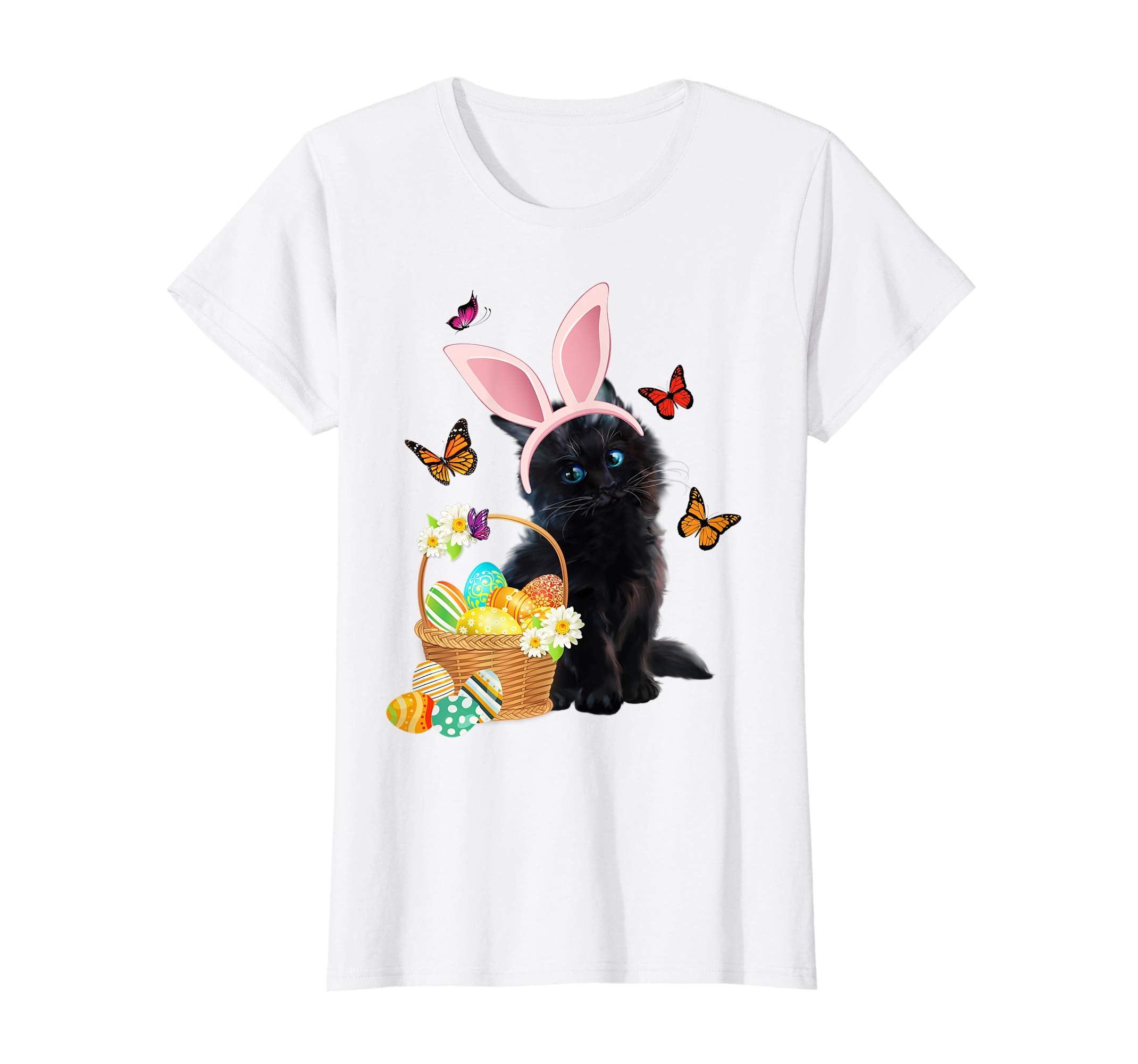 Black Cat Bunny Hat Rabbit Easter Eggs Shirt