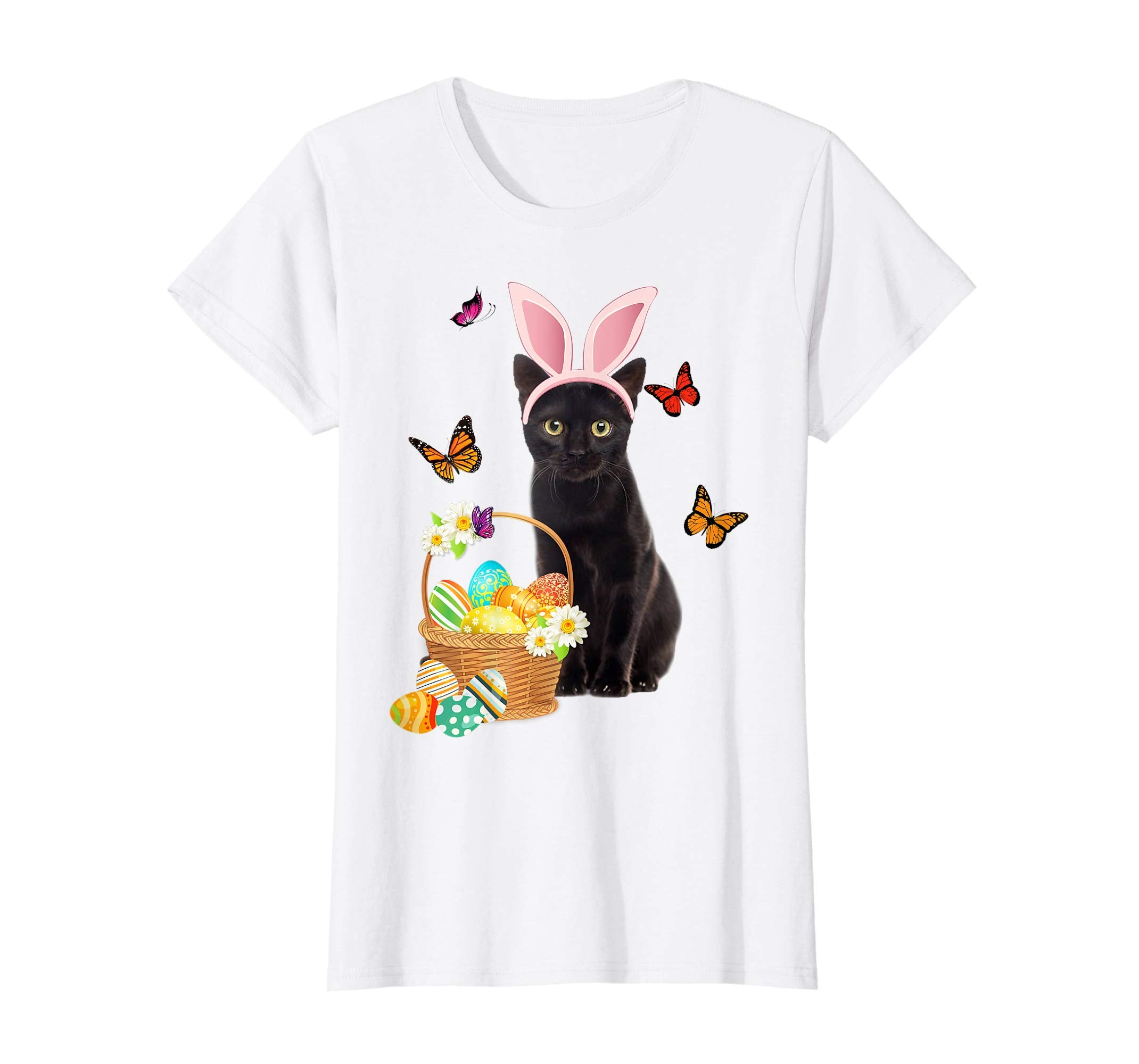 Black Cat Bunny Hat Rabbit Easter Eggs Shirt