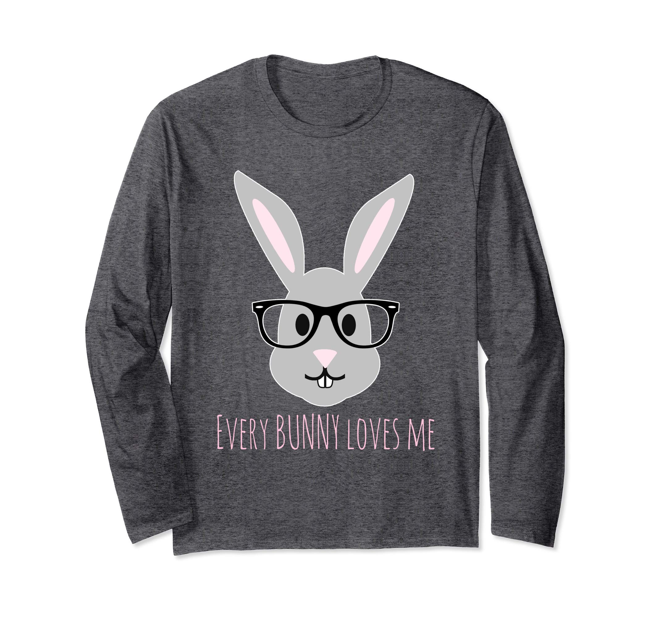 Happy Easter Shirt Cute Bunny Head with Glasses Long Sleeve
