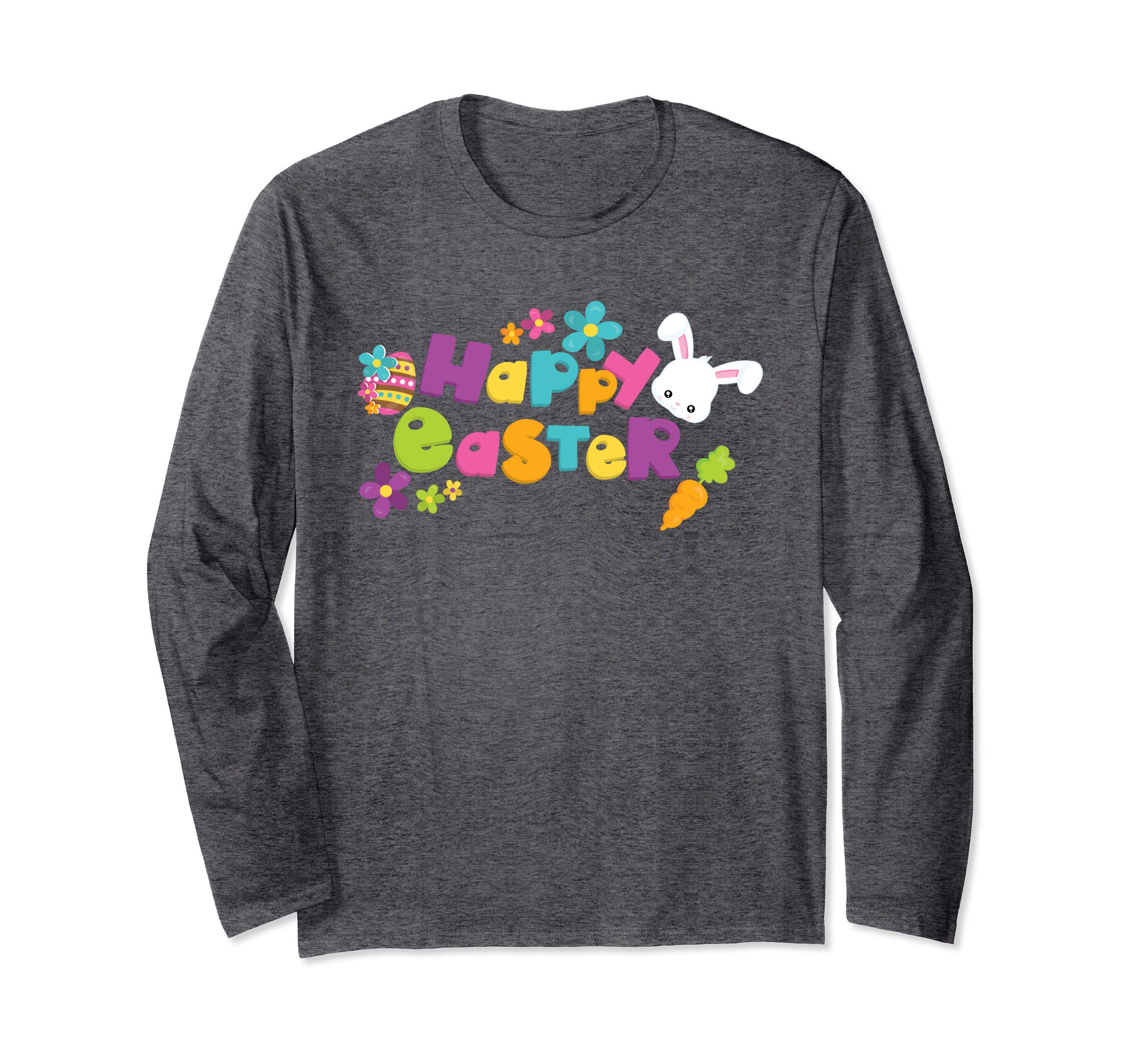 Happy Easter Shirt Cute Bunny Flower Carrots Long Sleeve