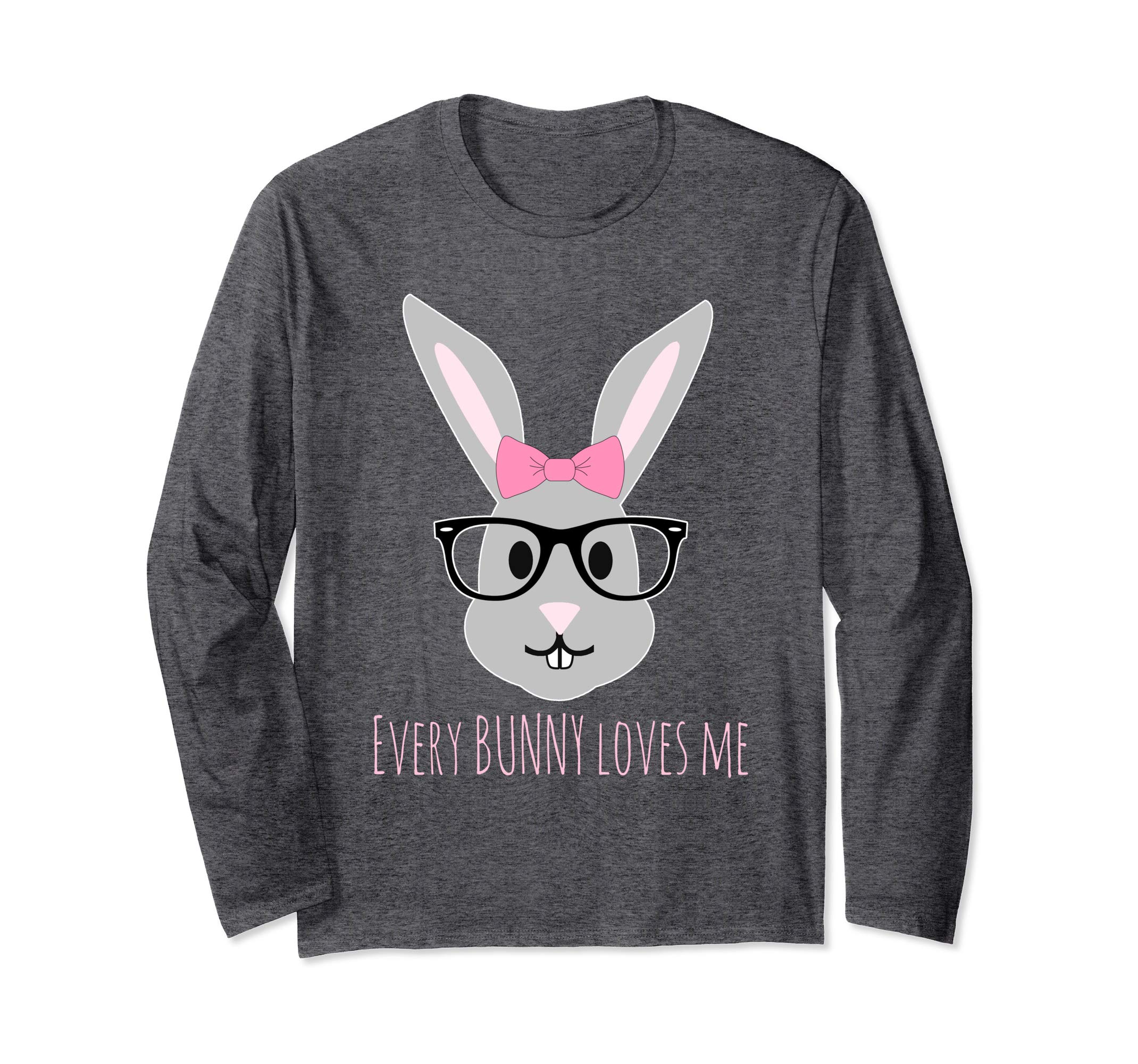 Happy Easter Shirt Cute Girl Bunny with Glasses Long Sleeve