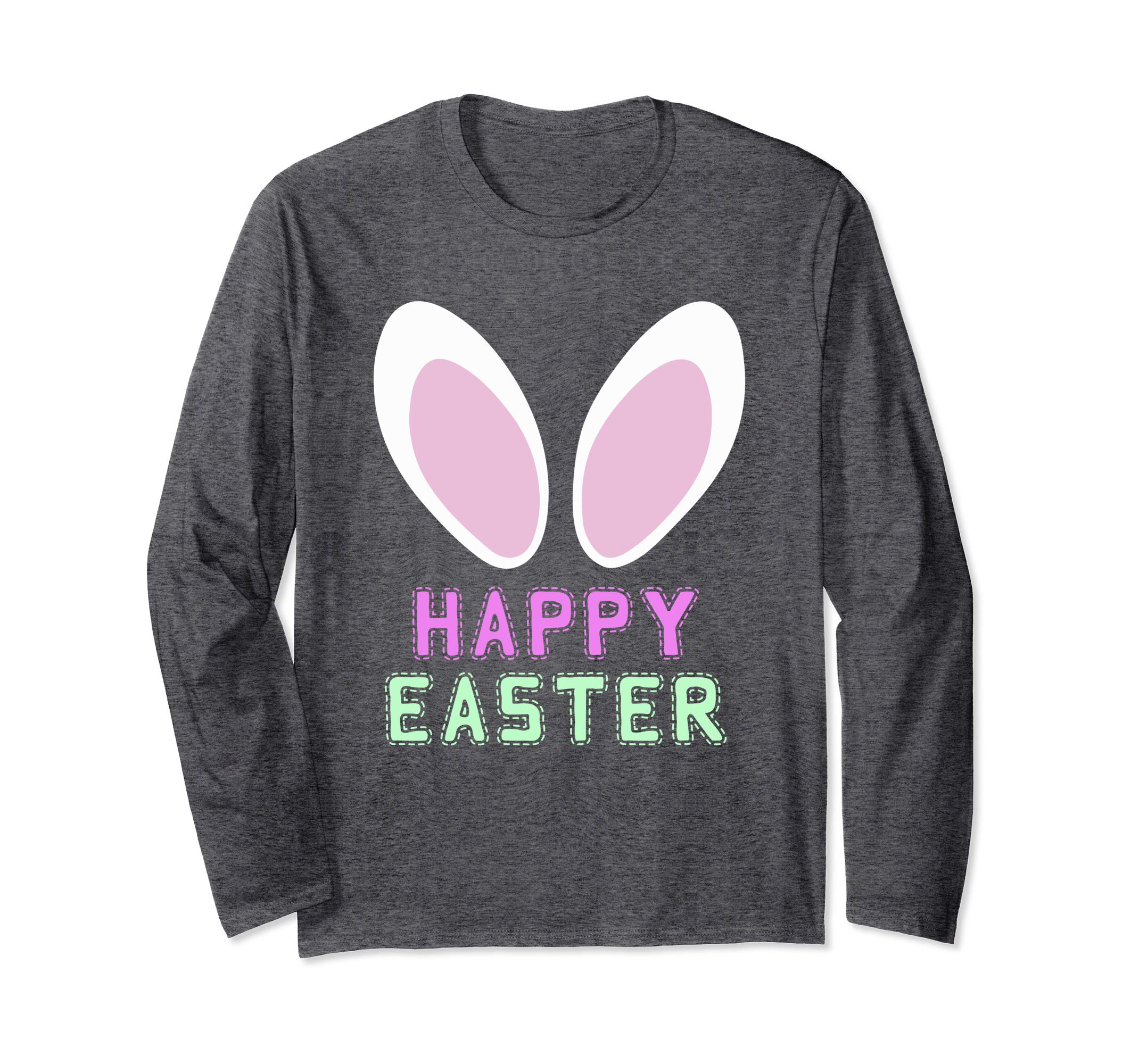 Happy Easter Bunny Rabbit Ears Paw Bow Long Sleeve Shirt