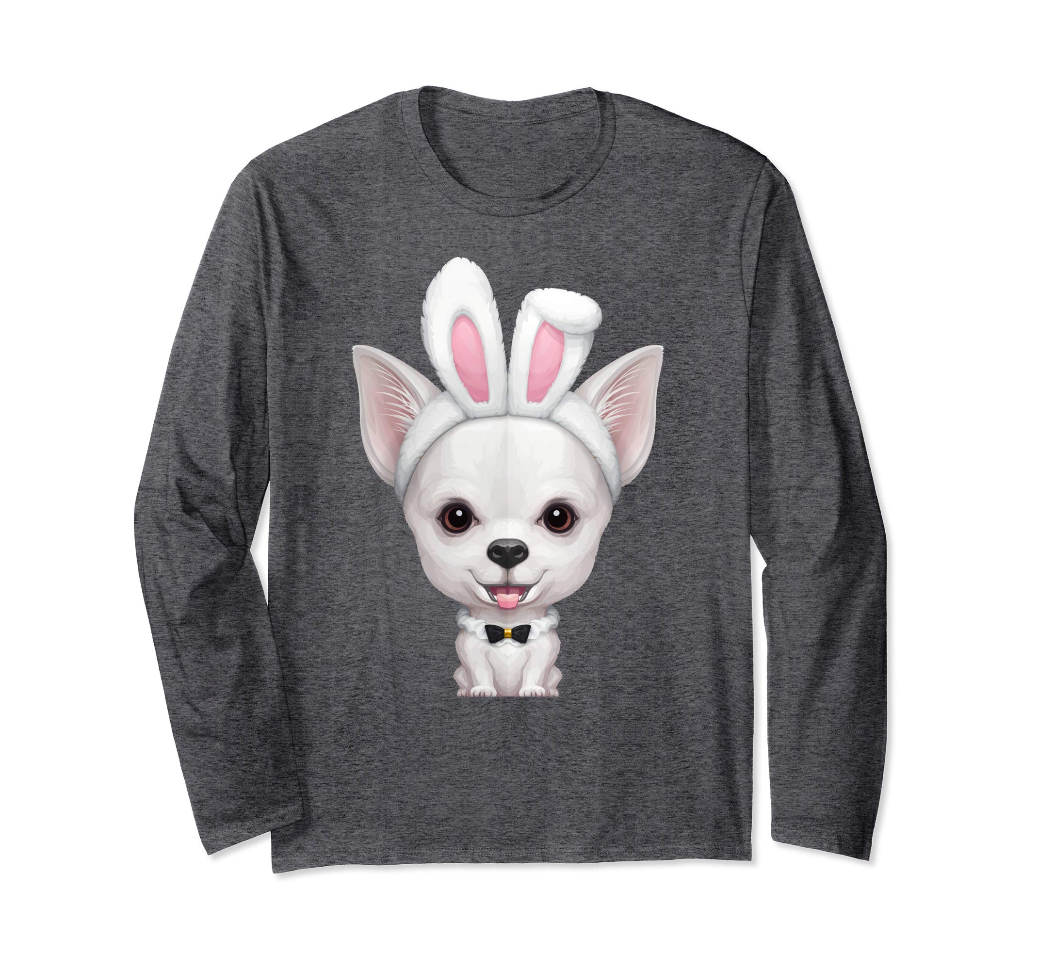 White Smooth Coat Chihuahua Easter Bunny Long Sleeve T-Shirt