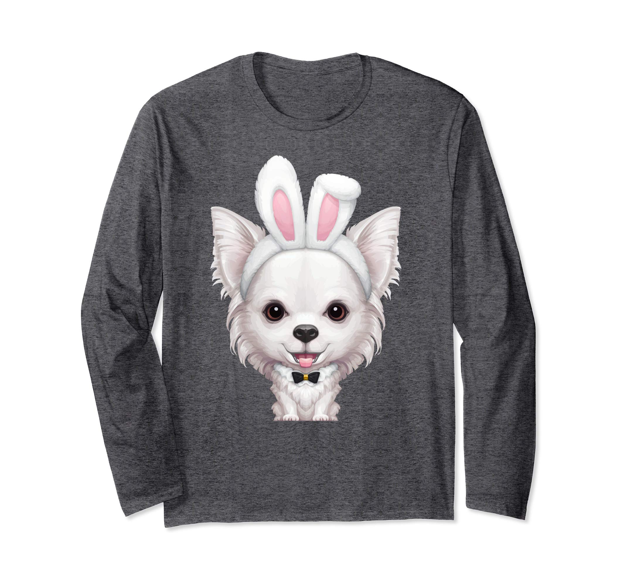 White Long Coat Chihuahua Easter Bunny Long Sleeve T-Shirt