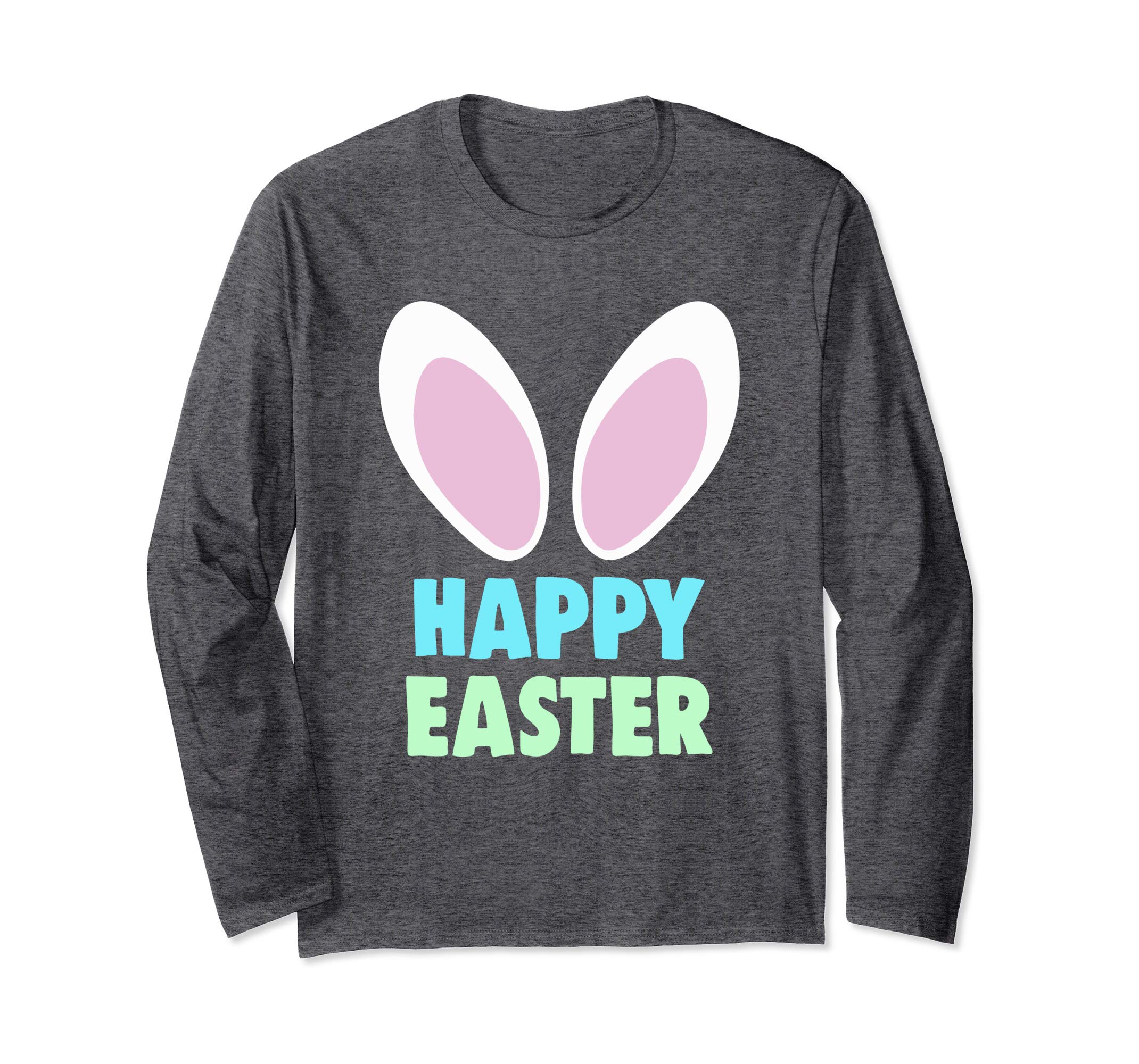 Happy Easter Bunny Rabbit Ears Paw Bow Long Sleeve Shirt