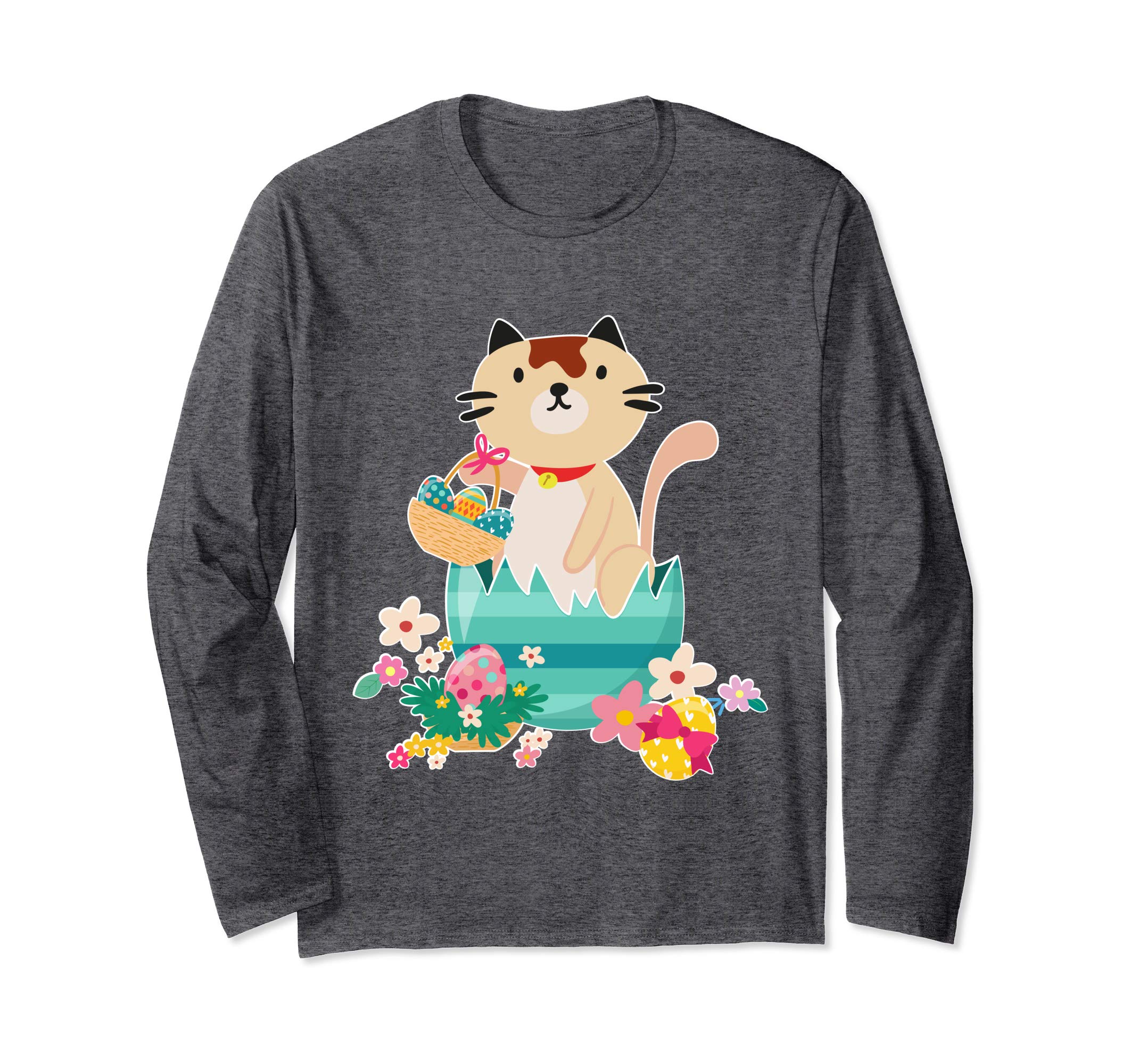 Cat Opening Big Egg &amp; Easter Eggs Basket Flowers Happy Shirt