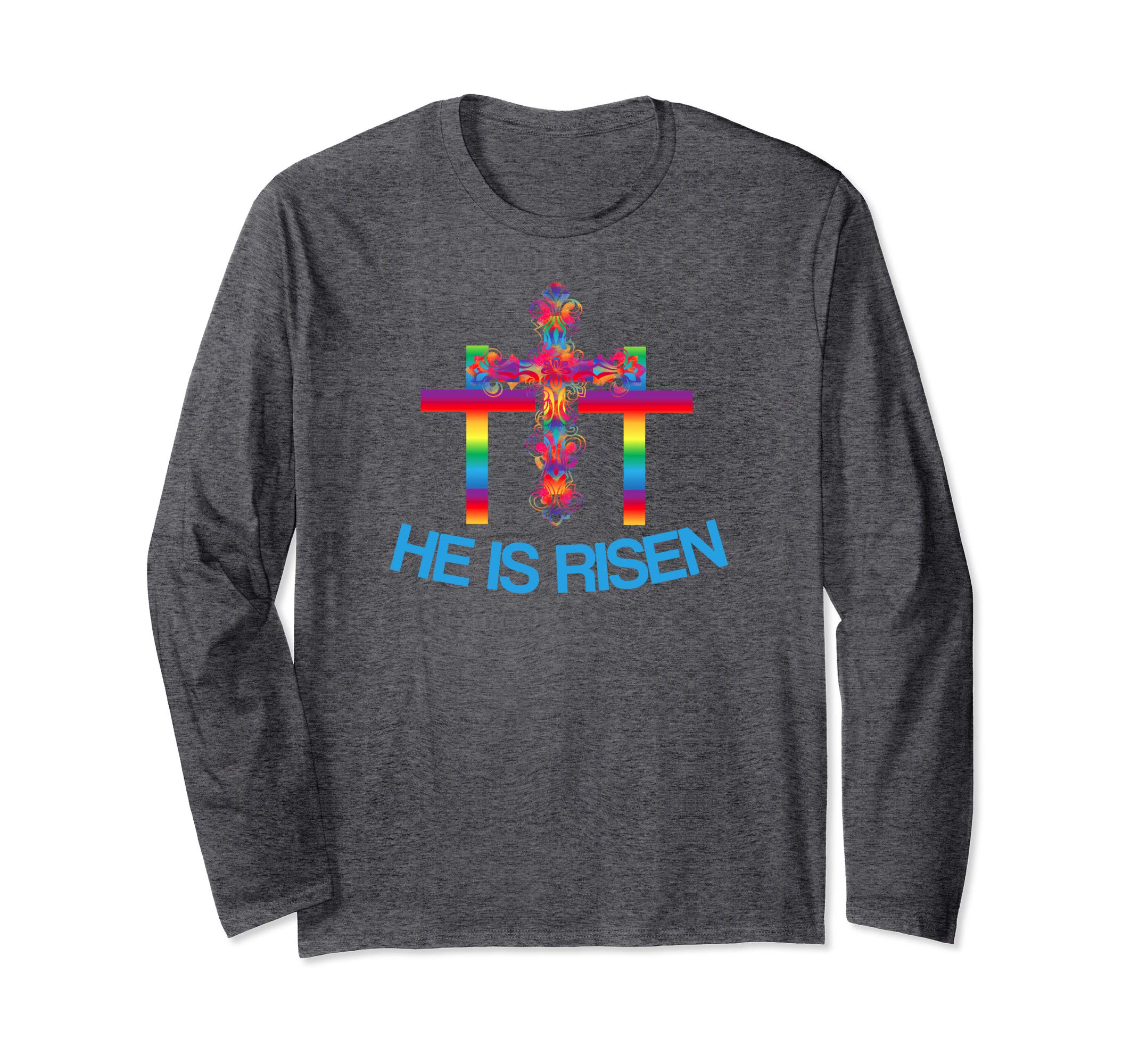 Christian Easter Longsleeve Shirt Rainbow Cross-He Is Risen