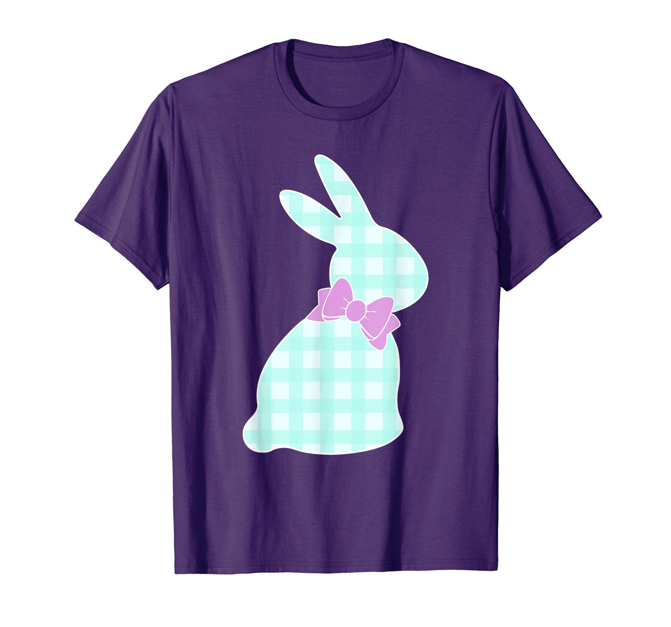 Bunny Buffalo Plaid Bow Happy Easter Women Girls T Shirt