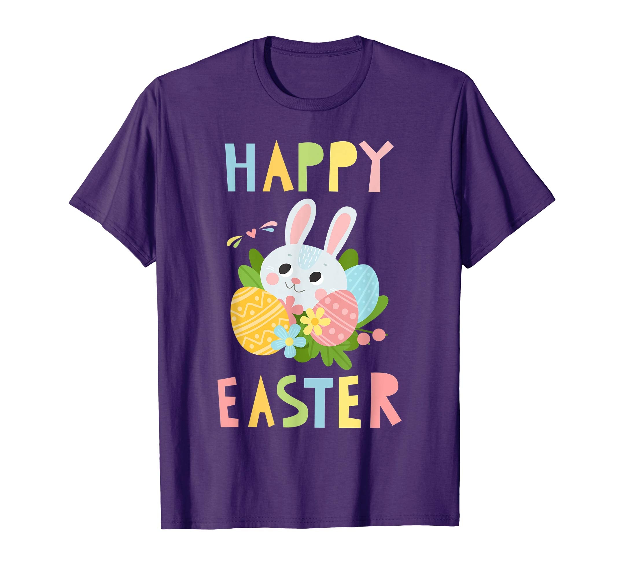 Happy Easter Shirts Women Colorful Eggs Cute Bunny Tee