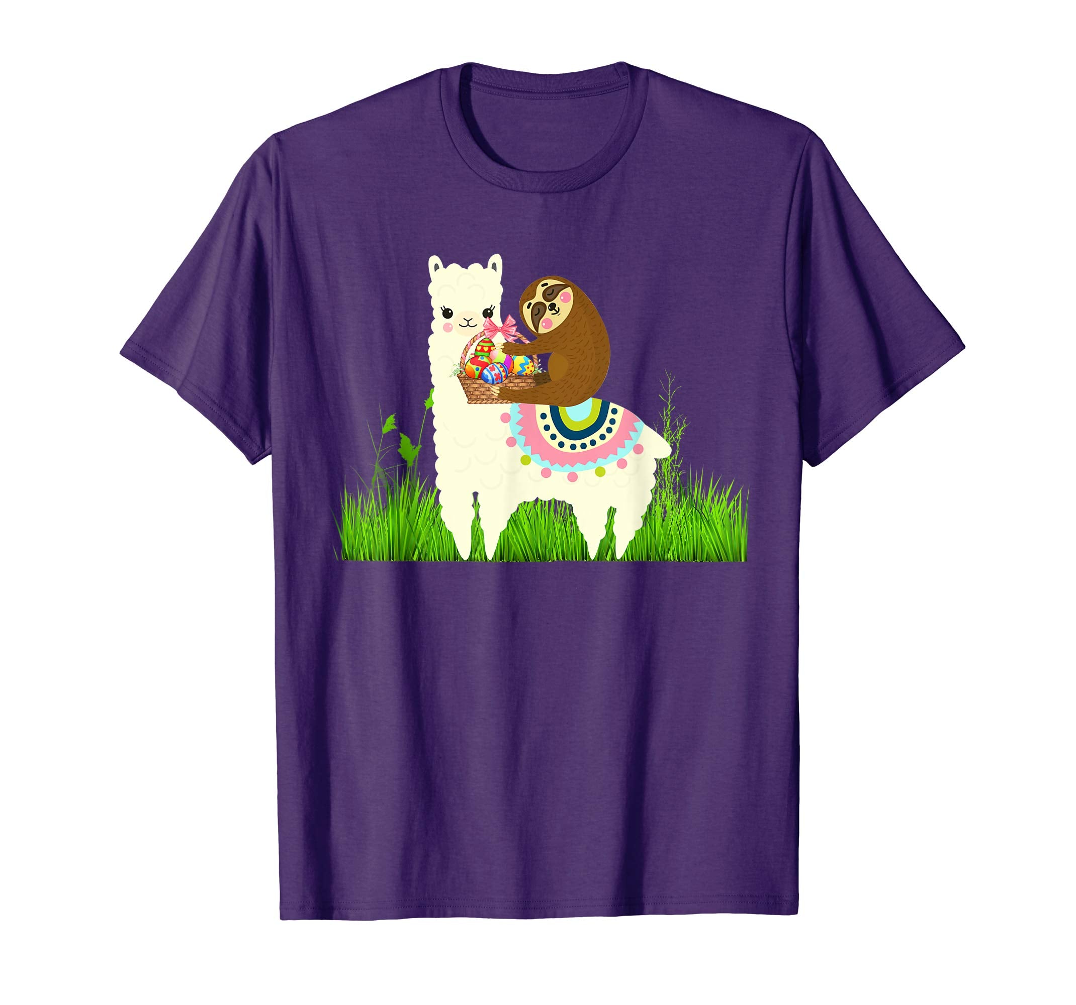 Cute Sloth riding Llama with Eggs Easter T shirt
