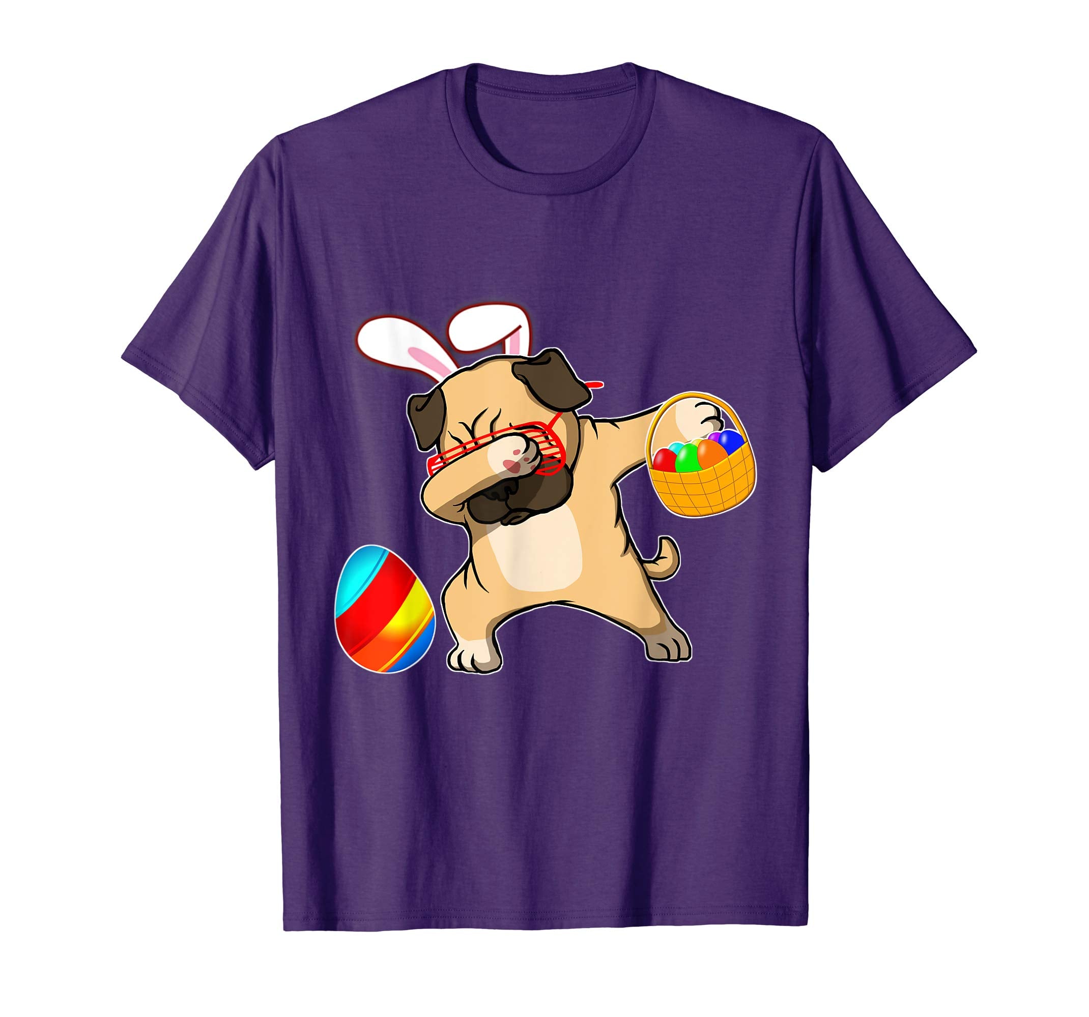 Easter Bunny Dabbing Pug Dog Tshirt Easter Egg Basket Gift