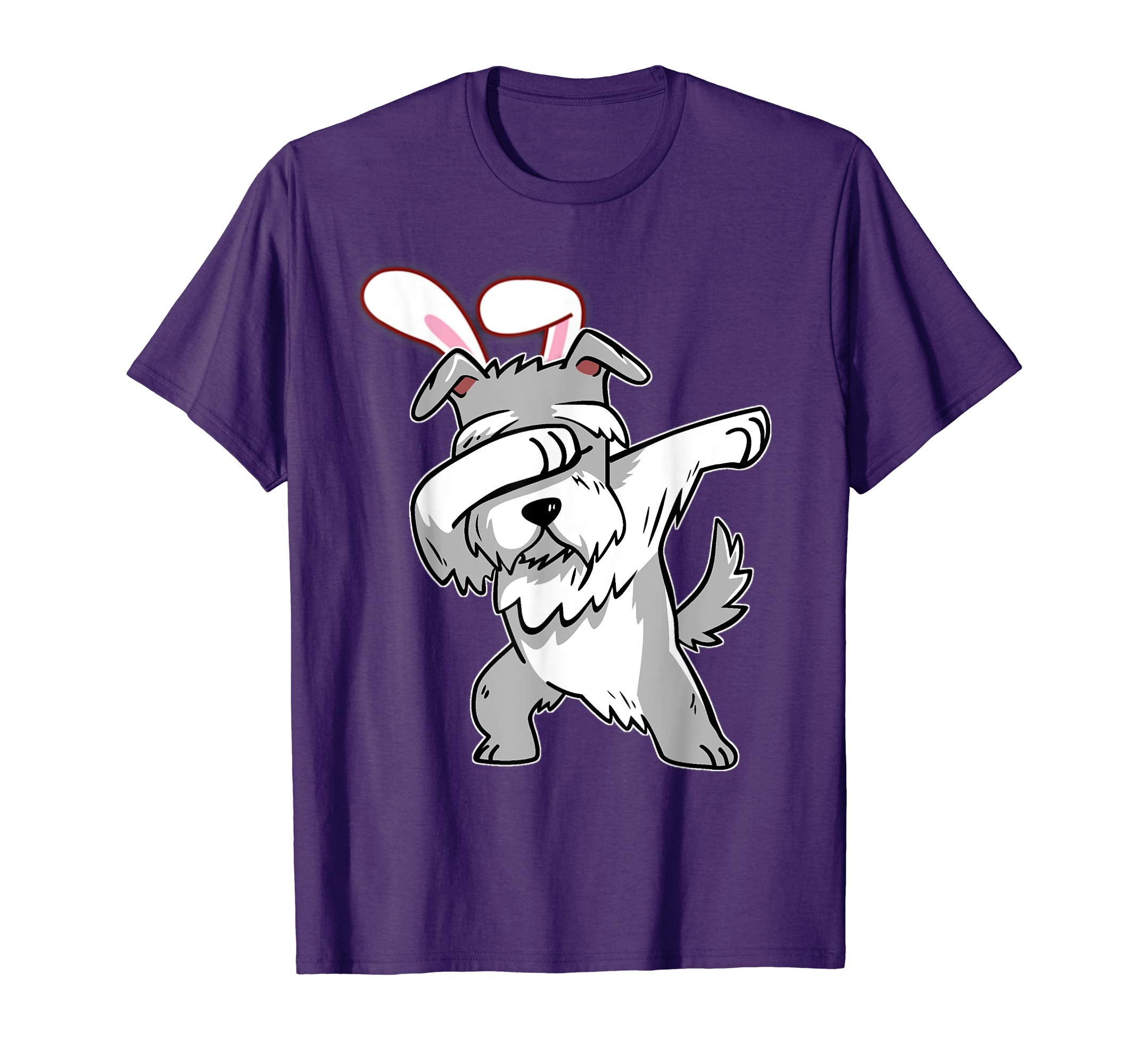Easter Bunny Dabbing Schnauzer Dog Tshirt Rabbit Ears Gift