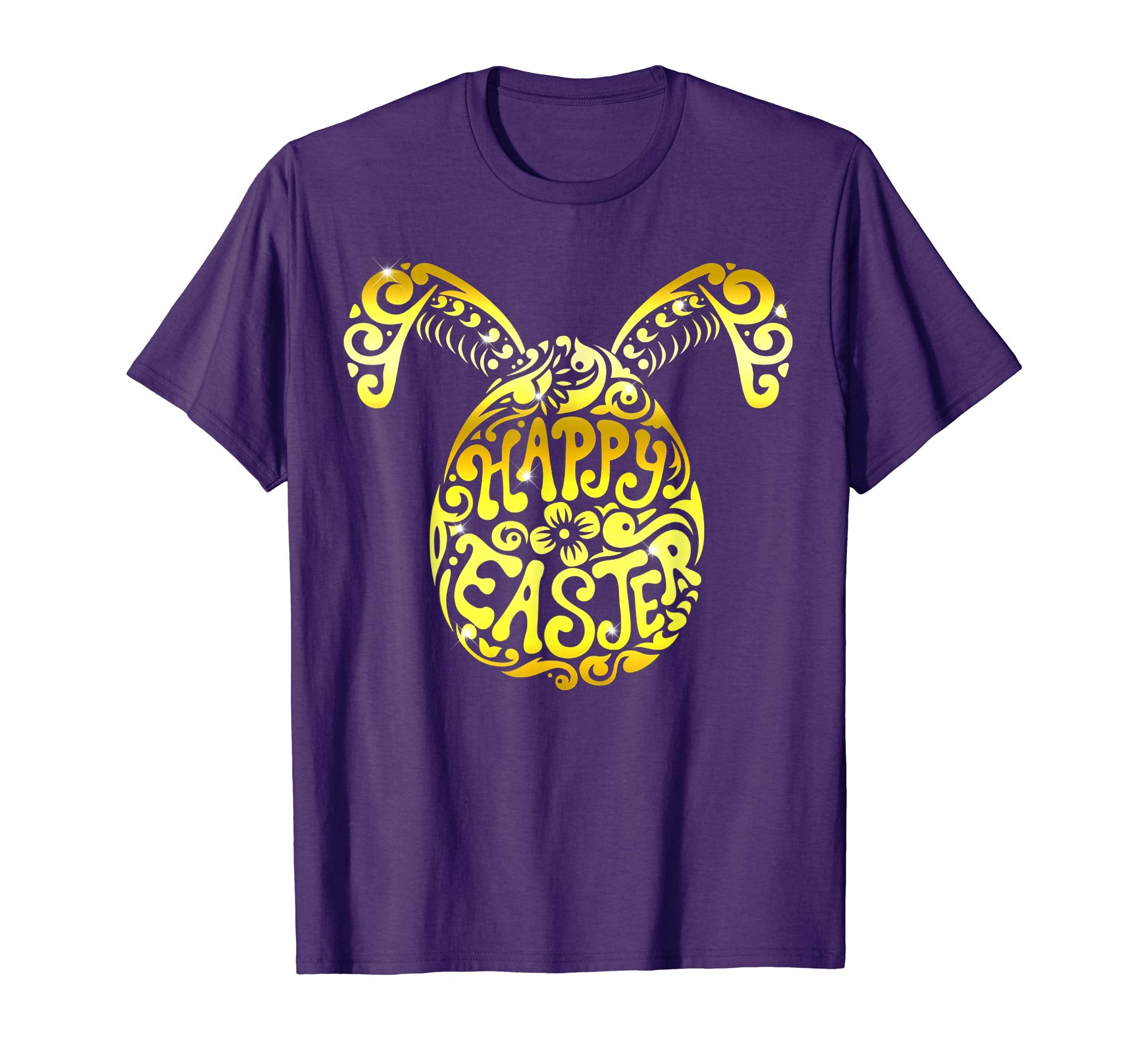 Happy Easter Bunny Tee shirt with Easter Eggs Gold Tee
