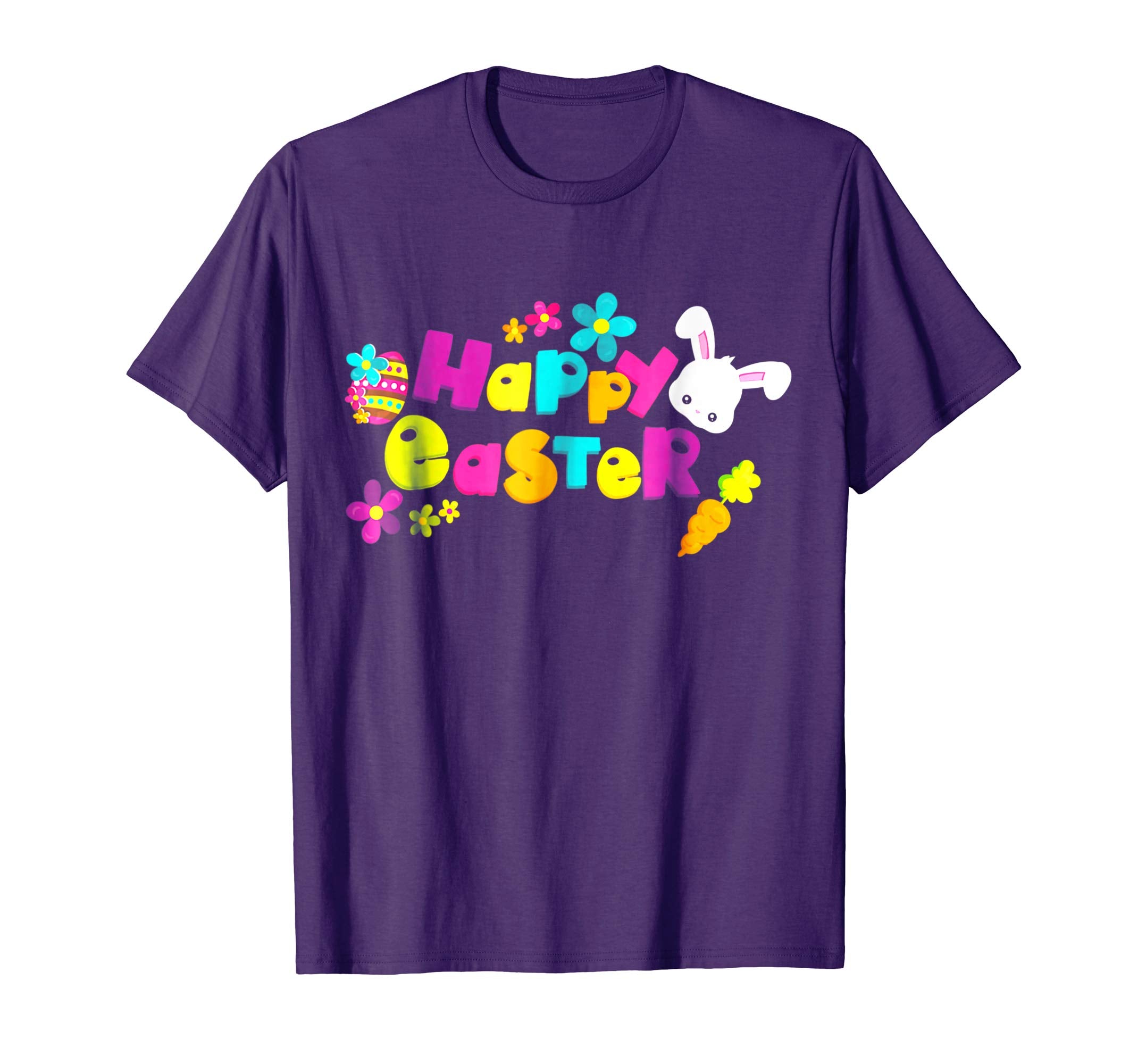 Happy Easter T-Shirt with Bunnies Eggs Flowers Carrots