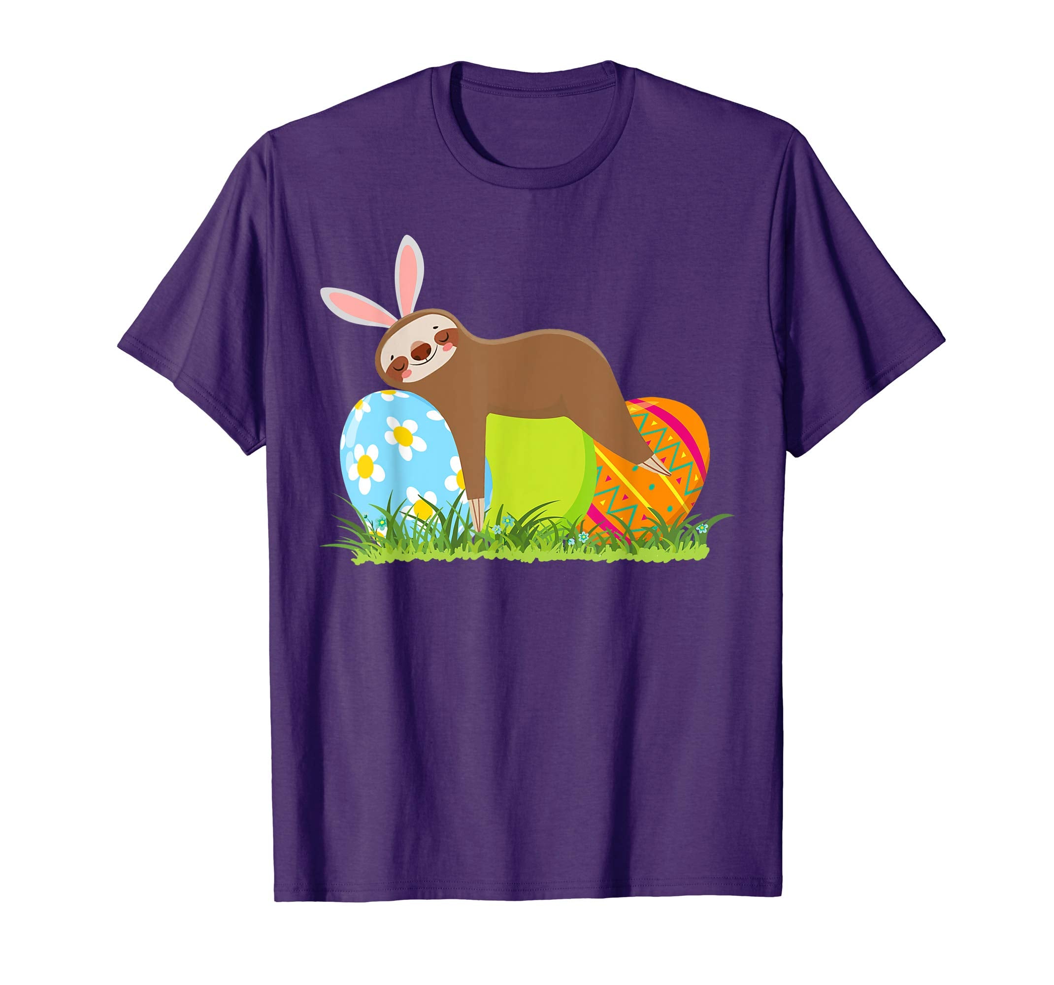 Funny Sloth Easter Day Bunny Ear Egg Easter Shirt Boys Girls