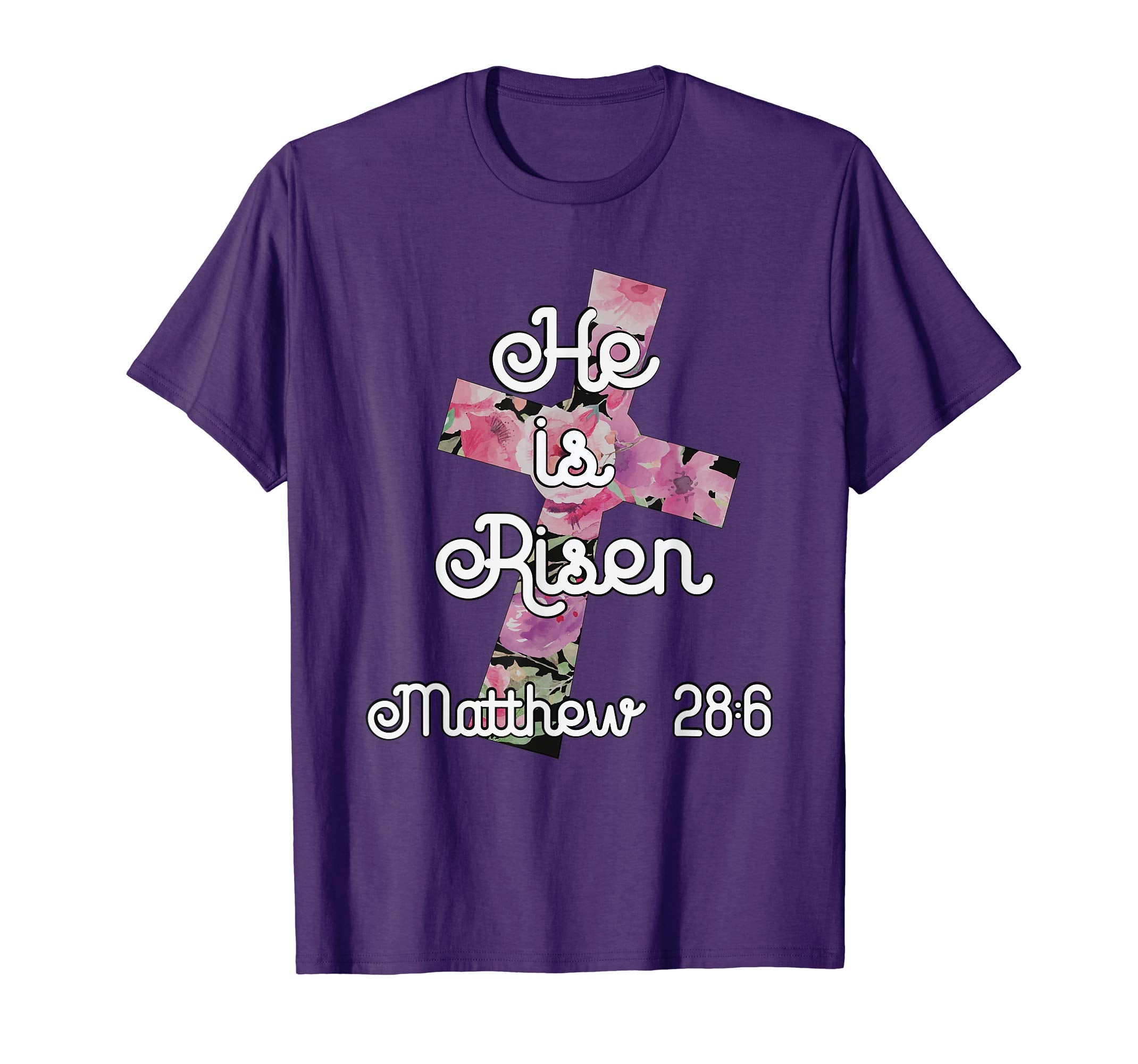 Easter TShirt Christian He is Risen Floral Cross Adults Kids