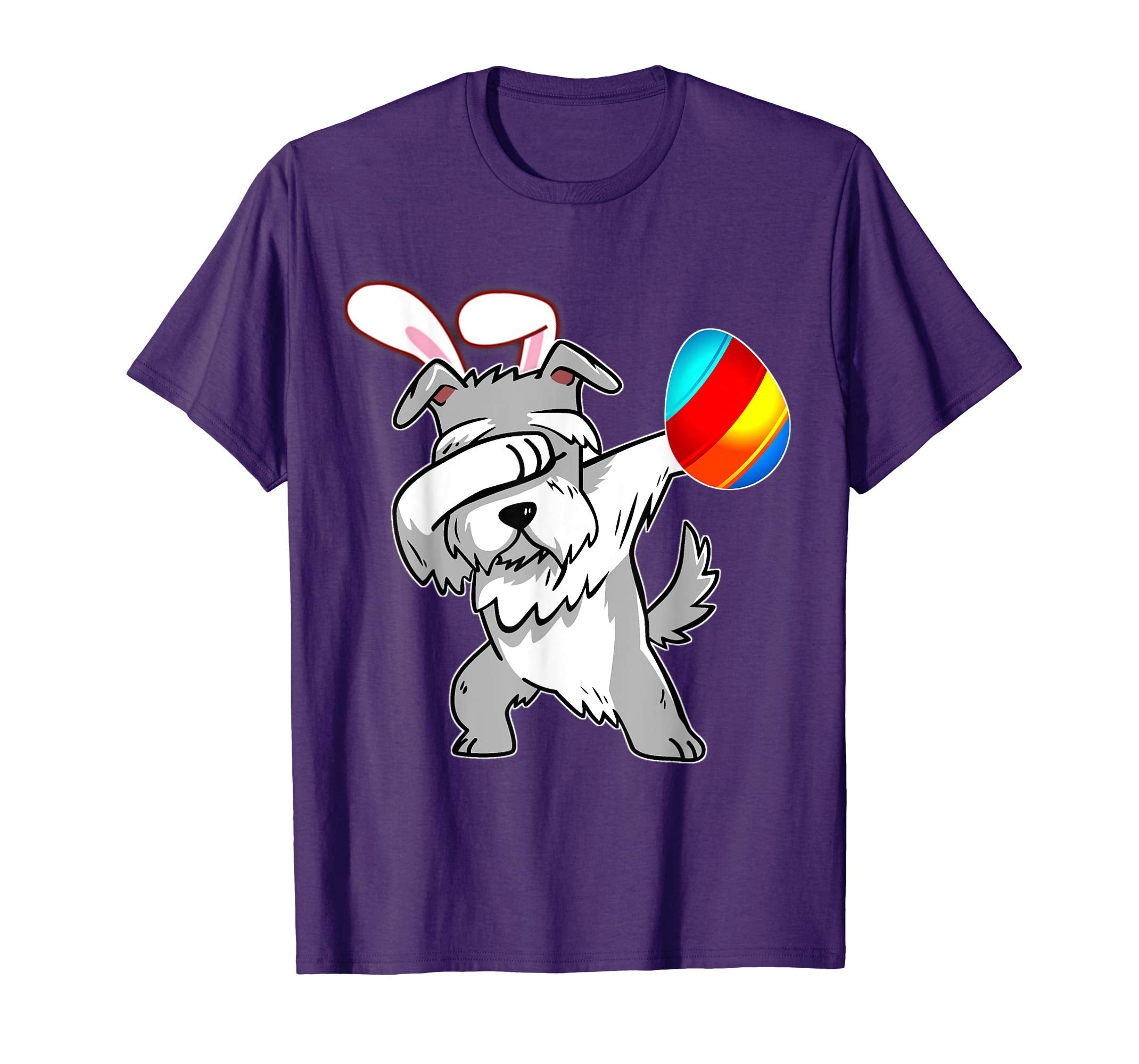 Easter Bunny Dabbing Schnauzer Dog Tshirt Egg Ears Gift