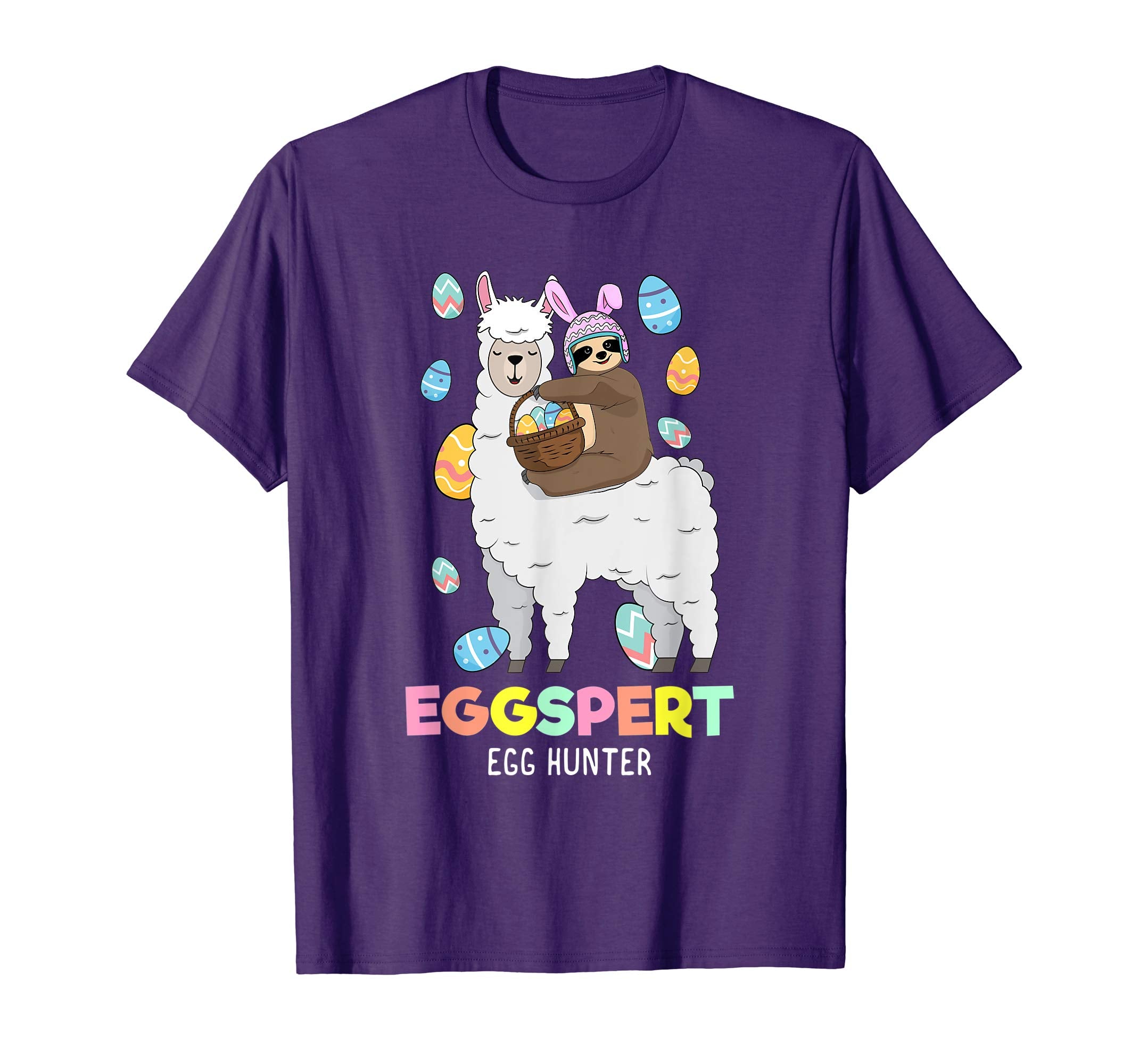 Sloth Riding Llama Eggspert Easter Egg Hunt T-Shirt Gift
