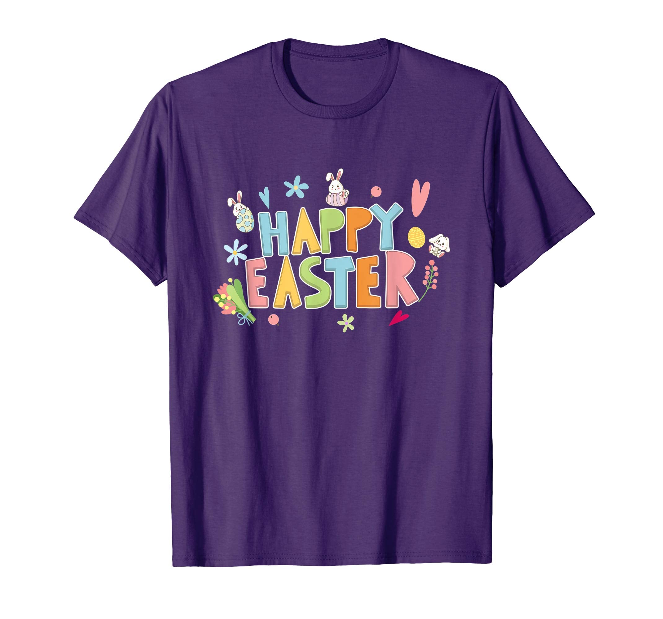 Happy Easter T-Shirt with Bunnies Eggs Flowers Carrots