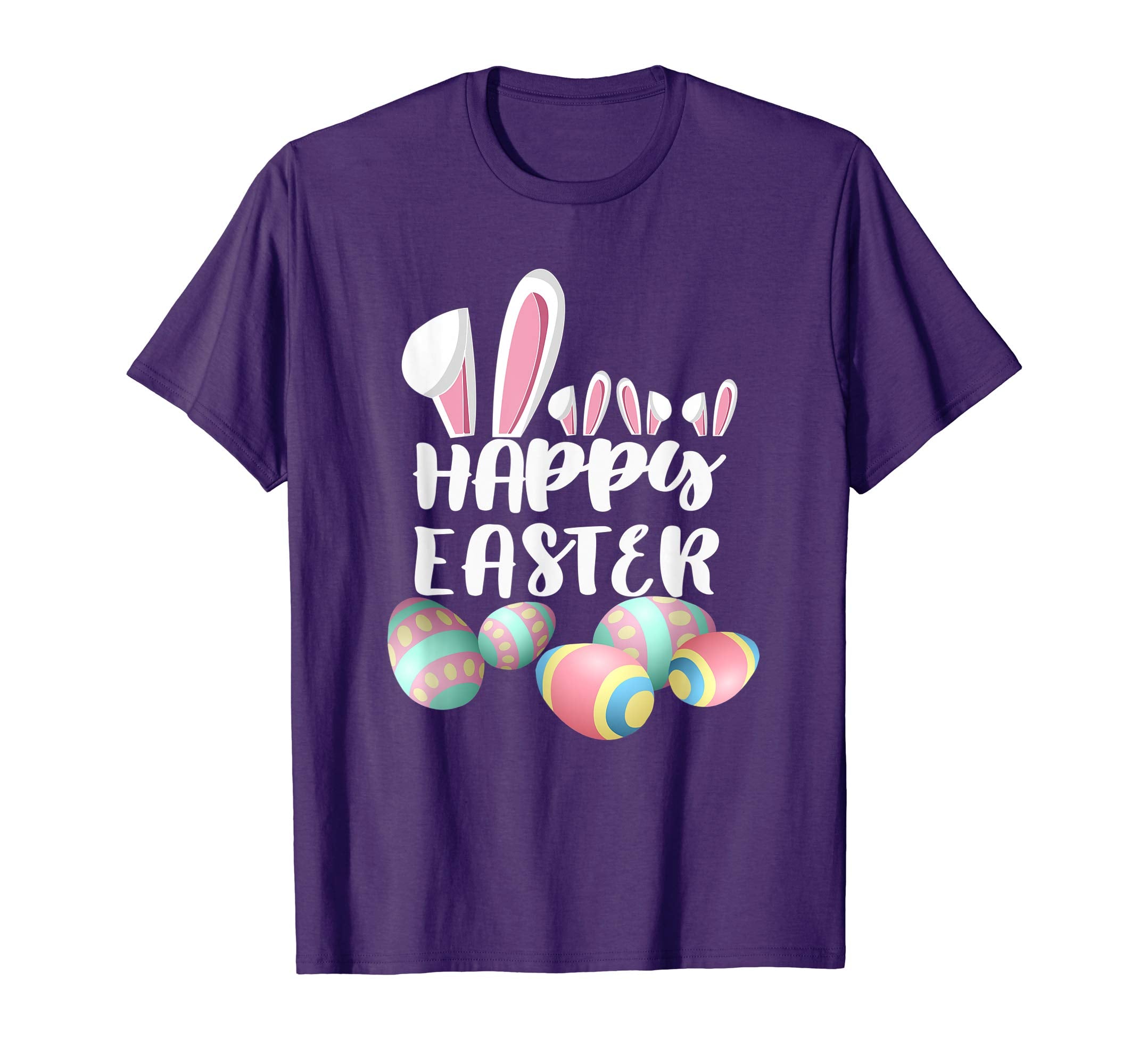 Happy Easter Bunny Ears Tee Shirt With Easter Eggs Tee
