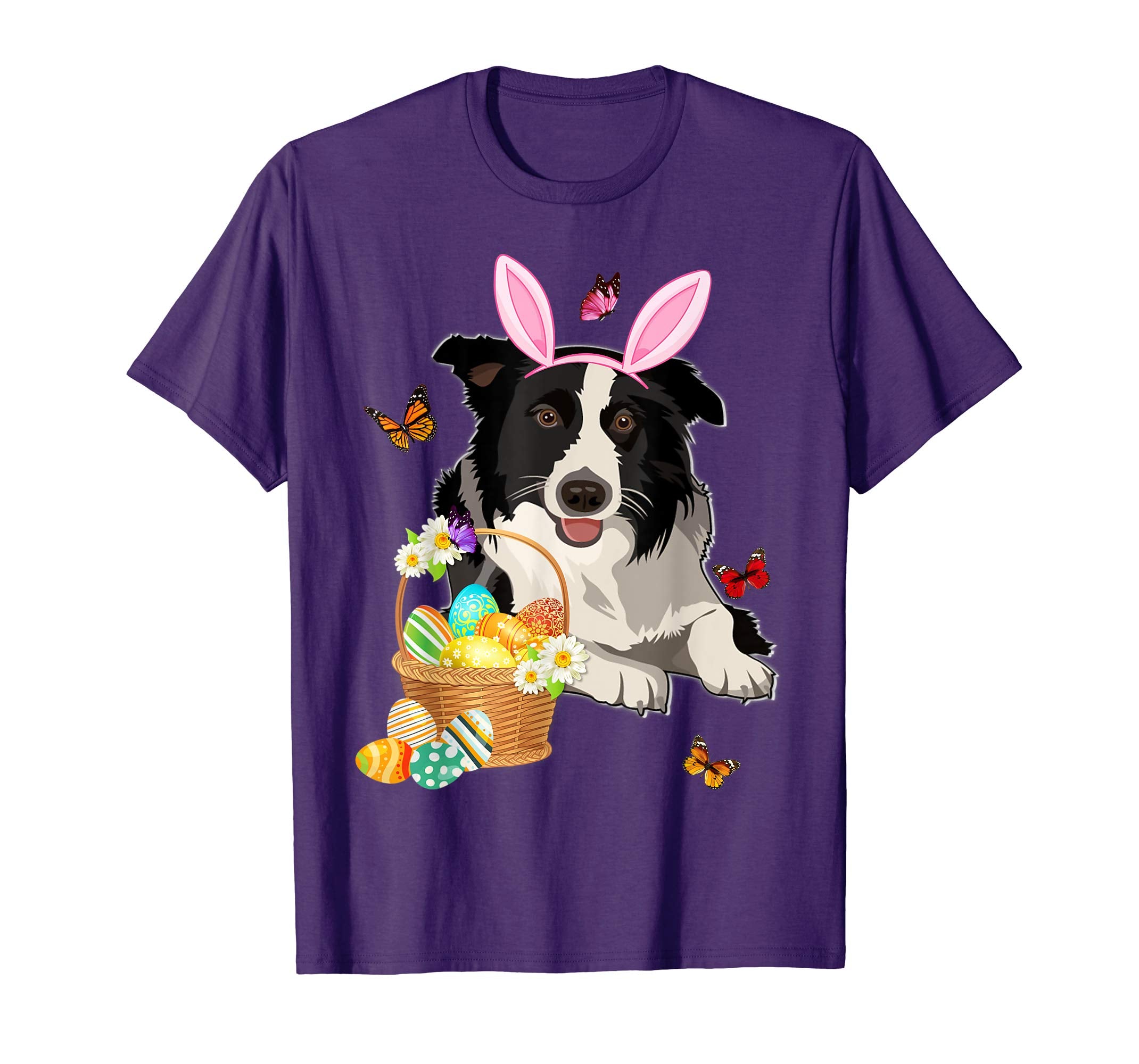 Border Collie Bunny Hat Rabbit Easter Eggs Shirt Happy Ea