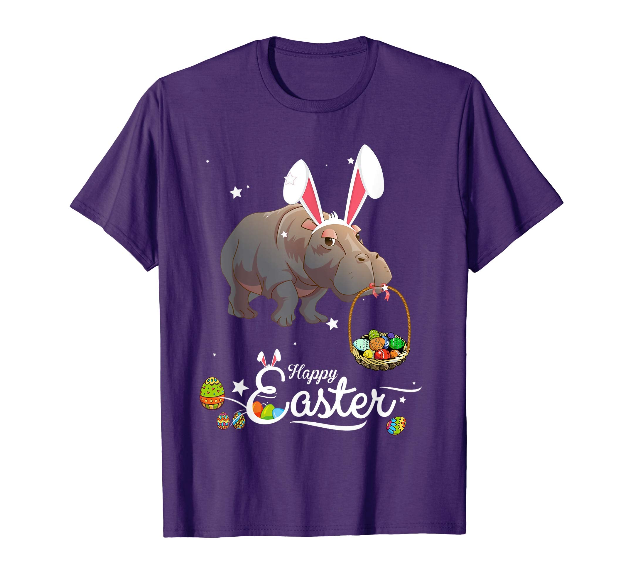 Cute Easter Hippo with Bunny Ears and Eggs T Shirt