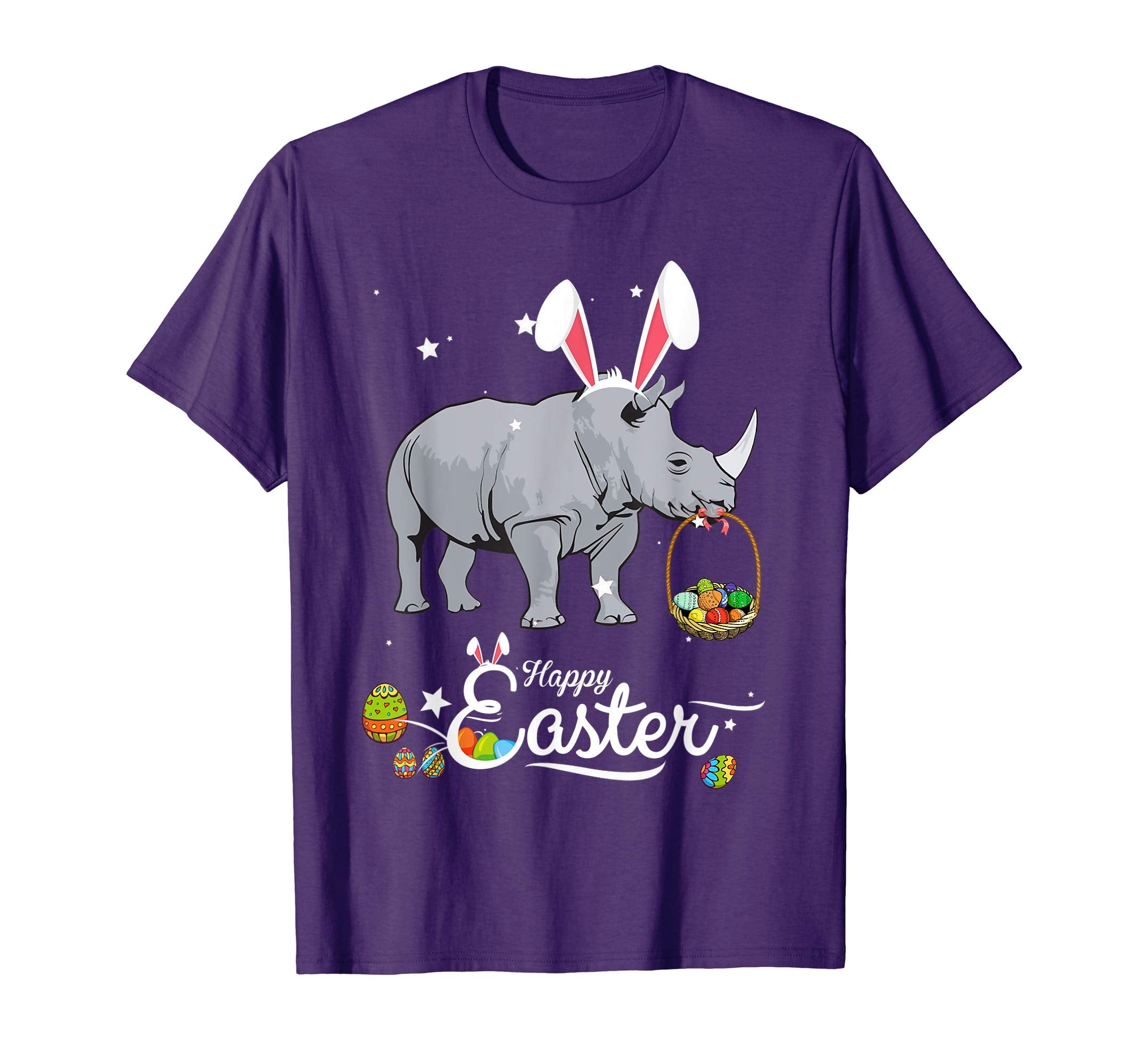 Cute Easter Rhino with Bunny Ears and Eggs T Shirt