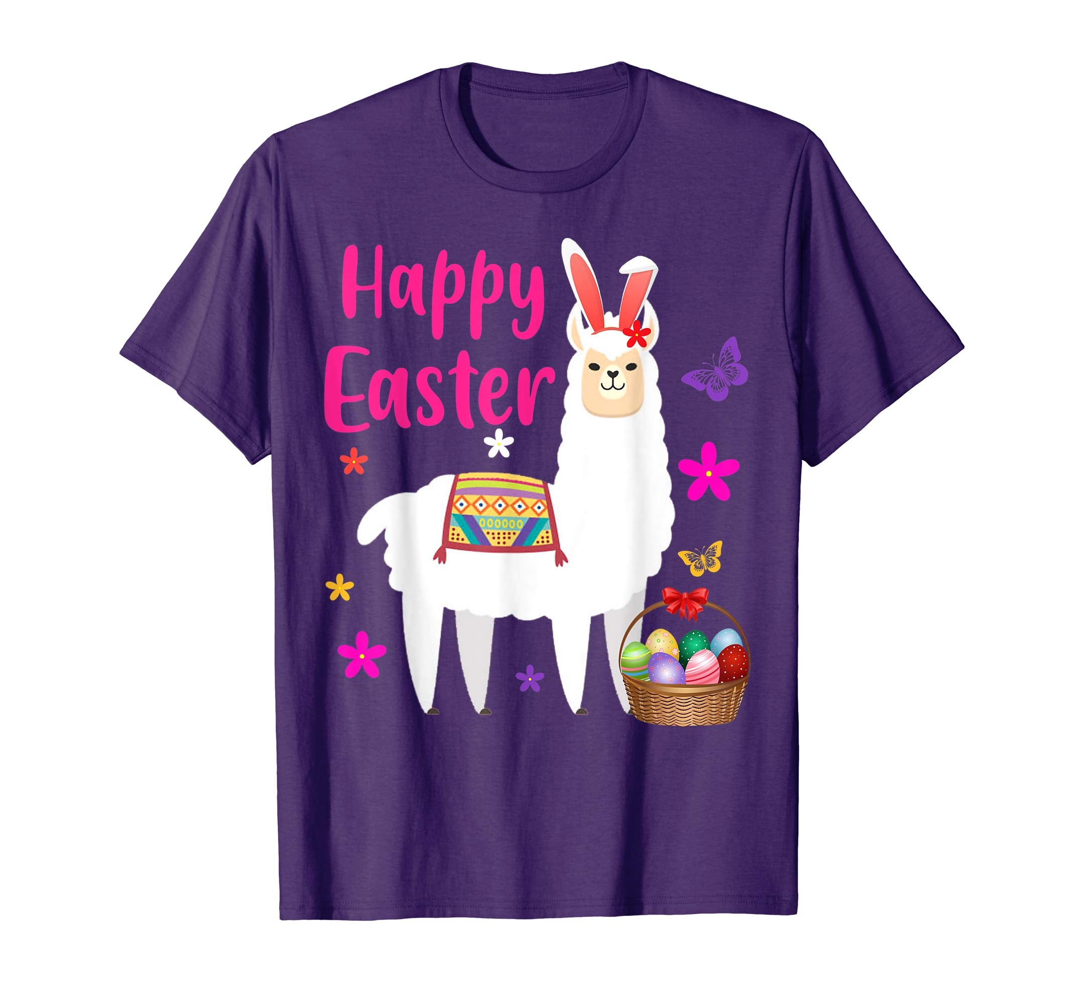 HAPPY EASTER LLAMA Bunny Gift Shirt Girls Women Kids