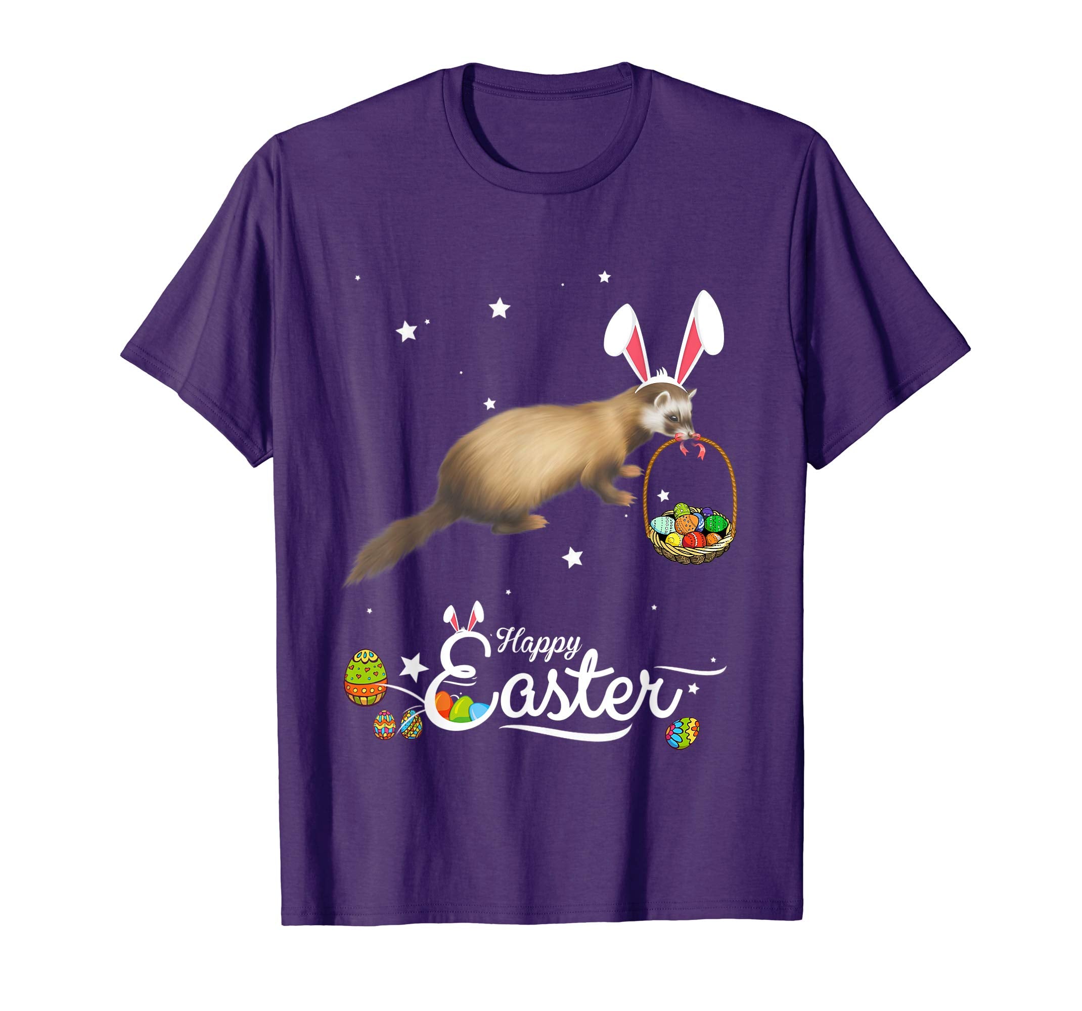 Cute Easter Ferret with Bunny Ears and Eggs T Shirt