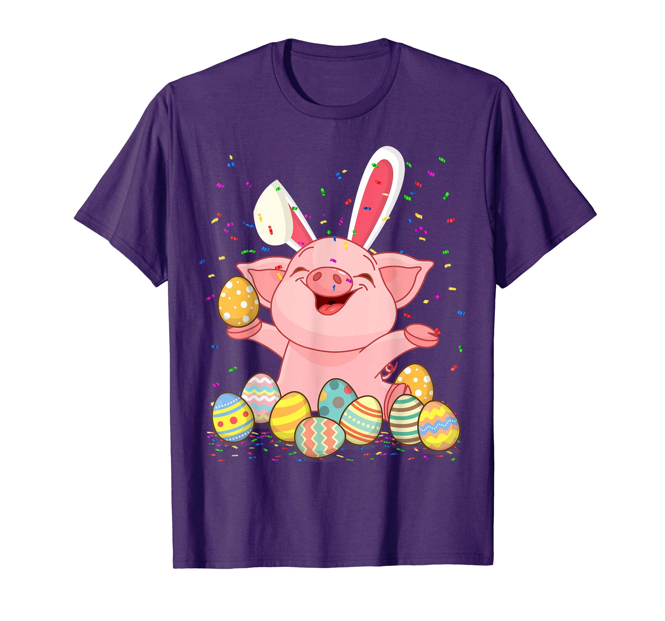 Pig &amp; Bunny Rabbit Ear Easter Eggs Shirt Happy Easter Day