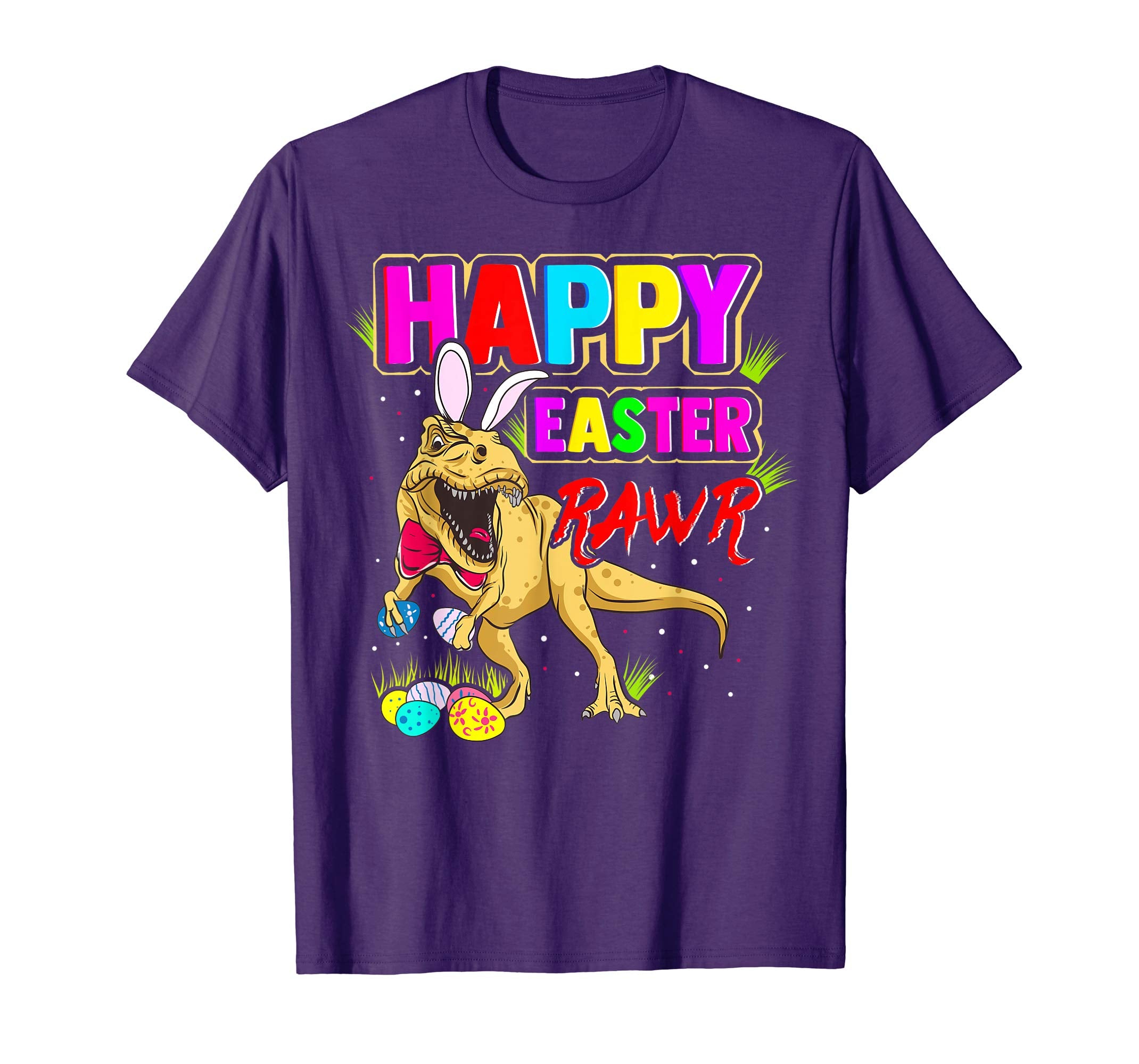 T-Rex Dinosaur Easter Bunny Shirt Kids School Eggs Rawr