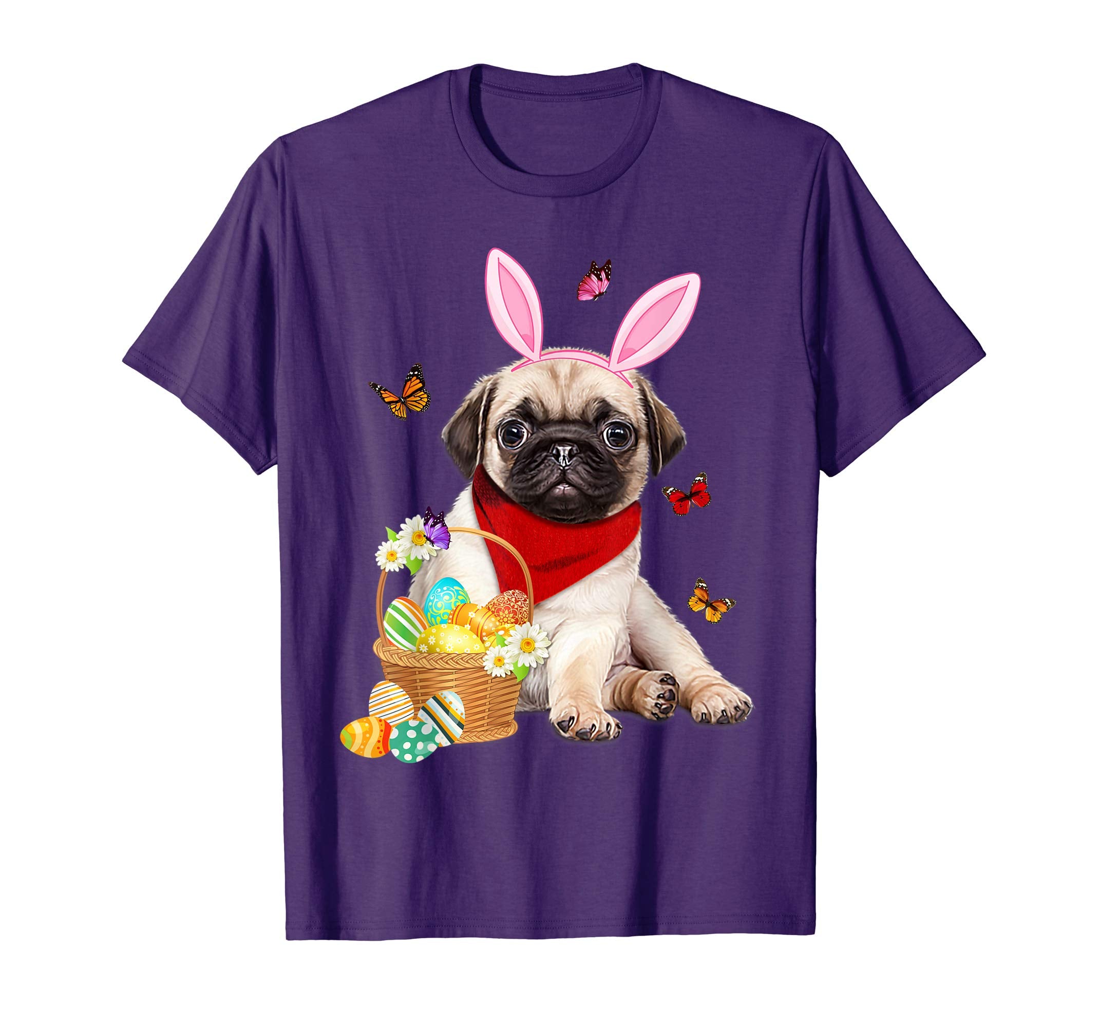 Pug Bunny Hat Rabbit Easter Eggs Shirt Happy Ea