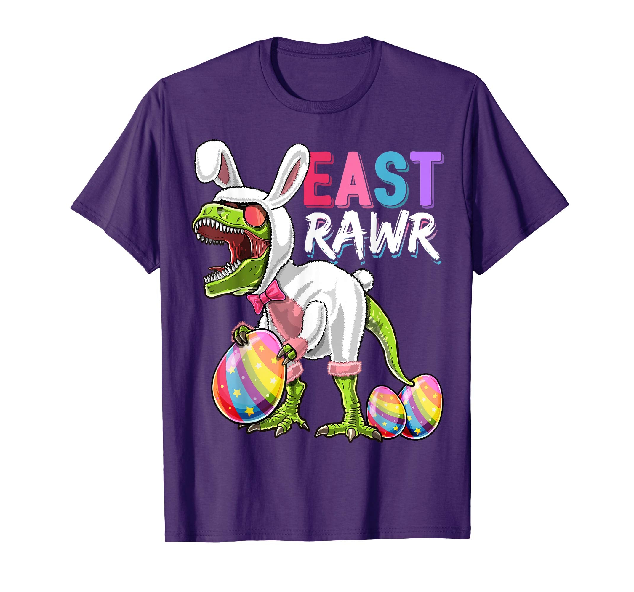 Happy Easter T Rex Dinosaur Easter Bunny Egg Shirt Kids