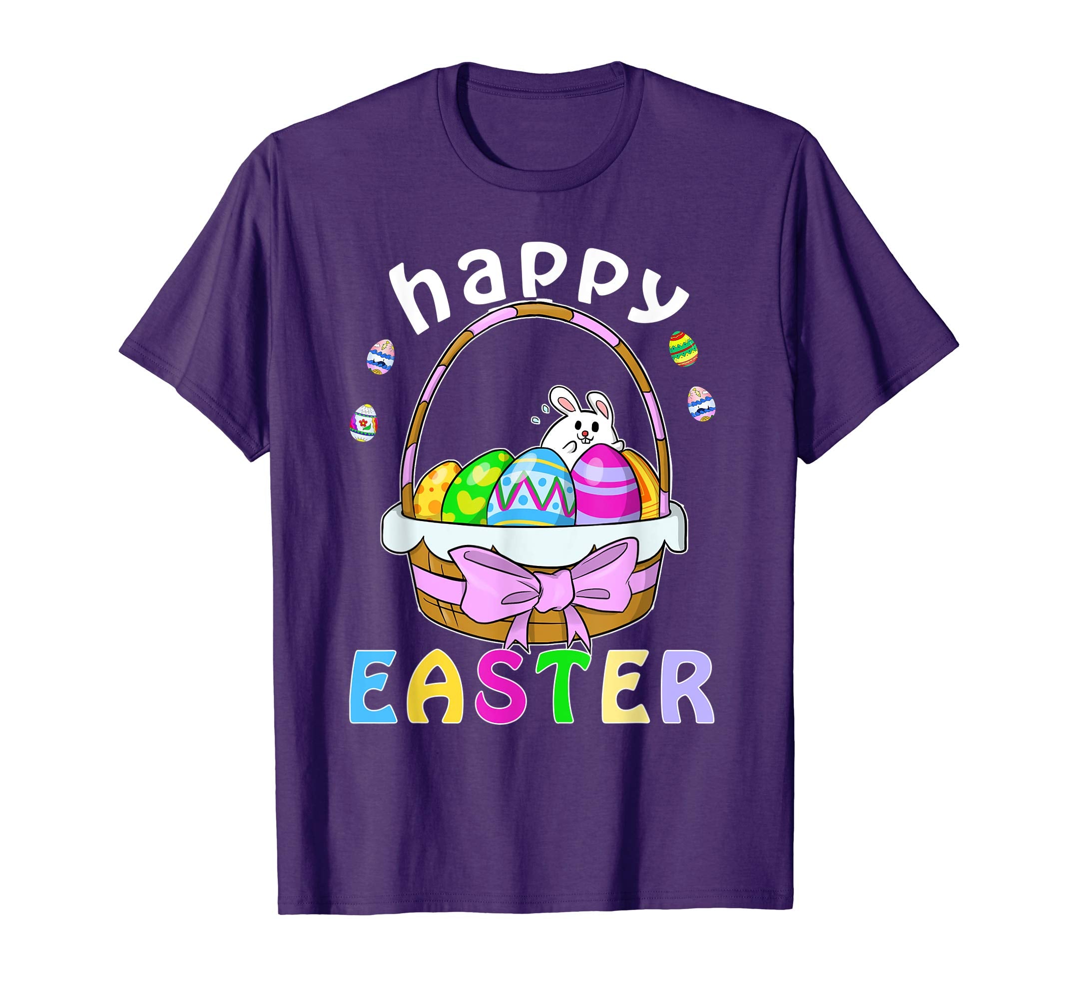 Happy Easter T-Shirt with Bunnies Eggs Flowers