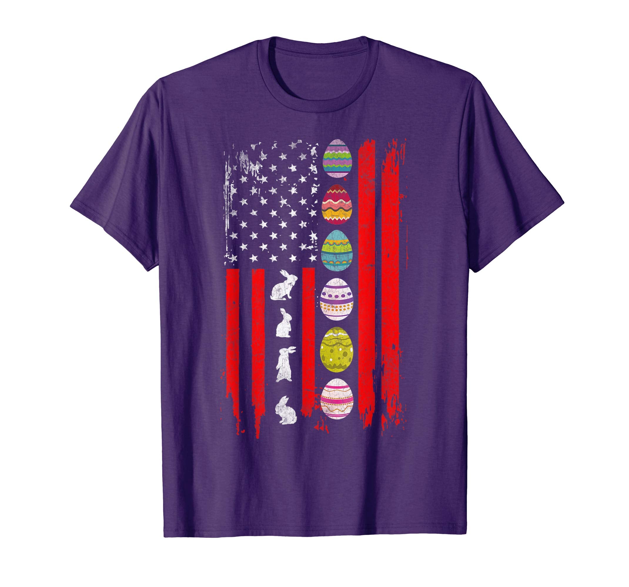 Easter Bunny American Flag T-Shirt Colorful Easter Egg flag