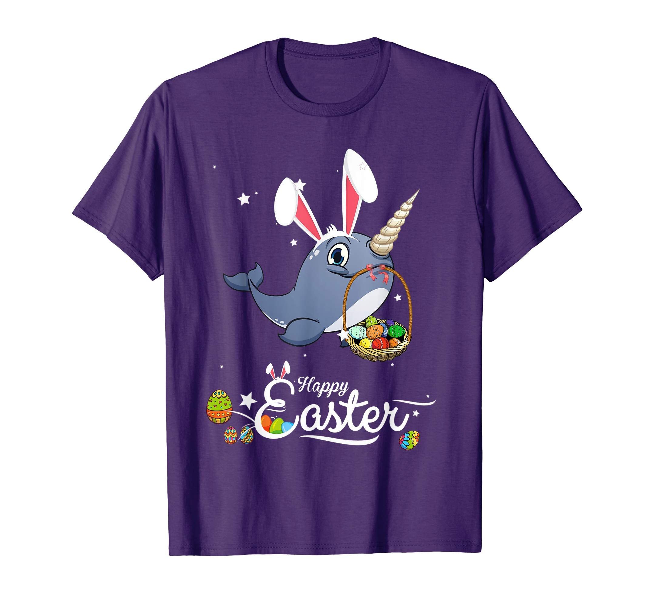 Cute Easter Narwhal with Bunny Ears and Eggs T Shirt