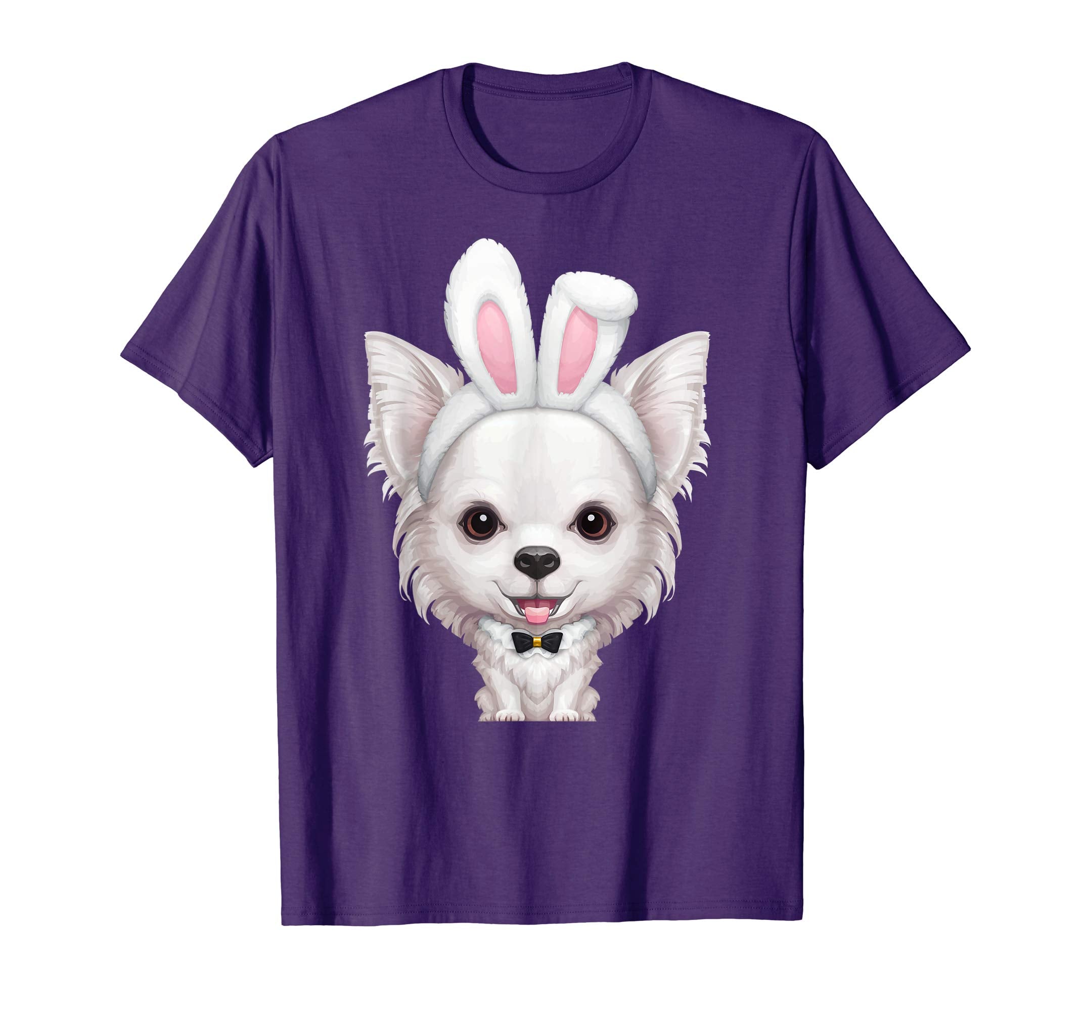 White Long Coat Chihuahua in Easter Bunny Costume T-Shirt